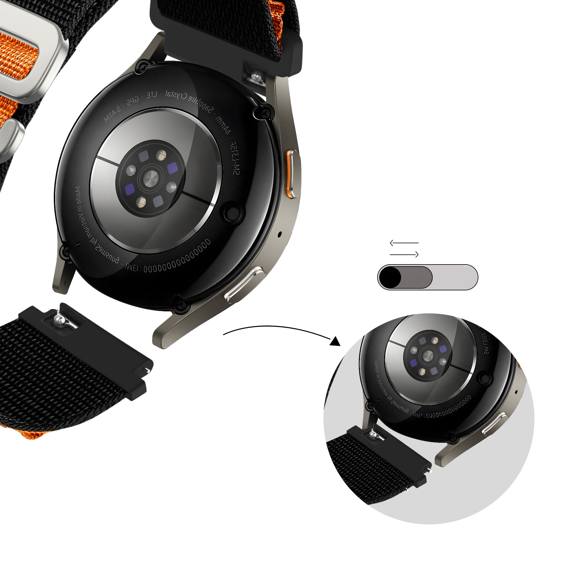Bandz Bracelet nylon Alpine Huawei Watch GT 3 42mm (noir/orange)