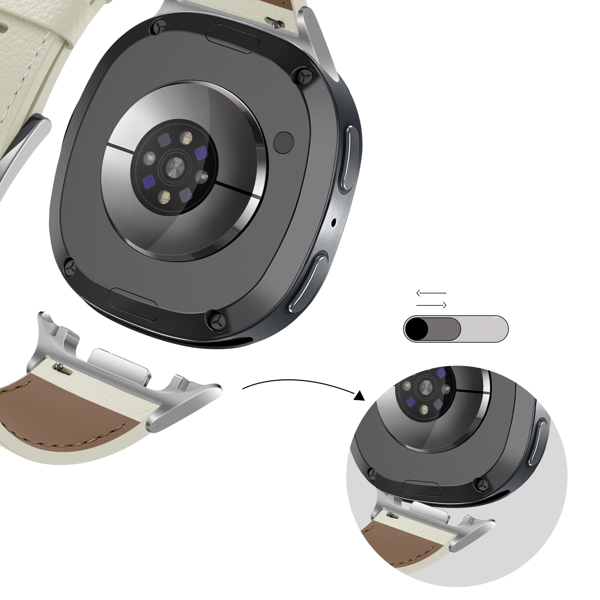 Bandz Bracelet cuir 'Deluxe' Samsung Galaxy Watch 8 - 44mm (beige clair)