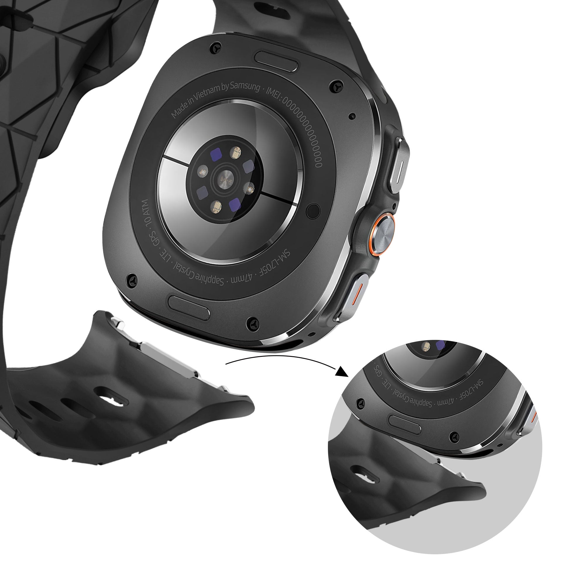 Bracelet silicone 'Hexagone' Samsung Galaxy Watch Ultra 2 (noir)