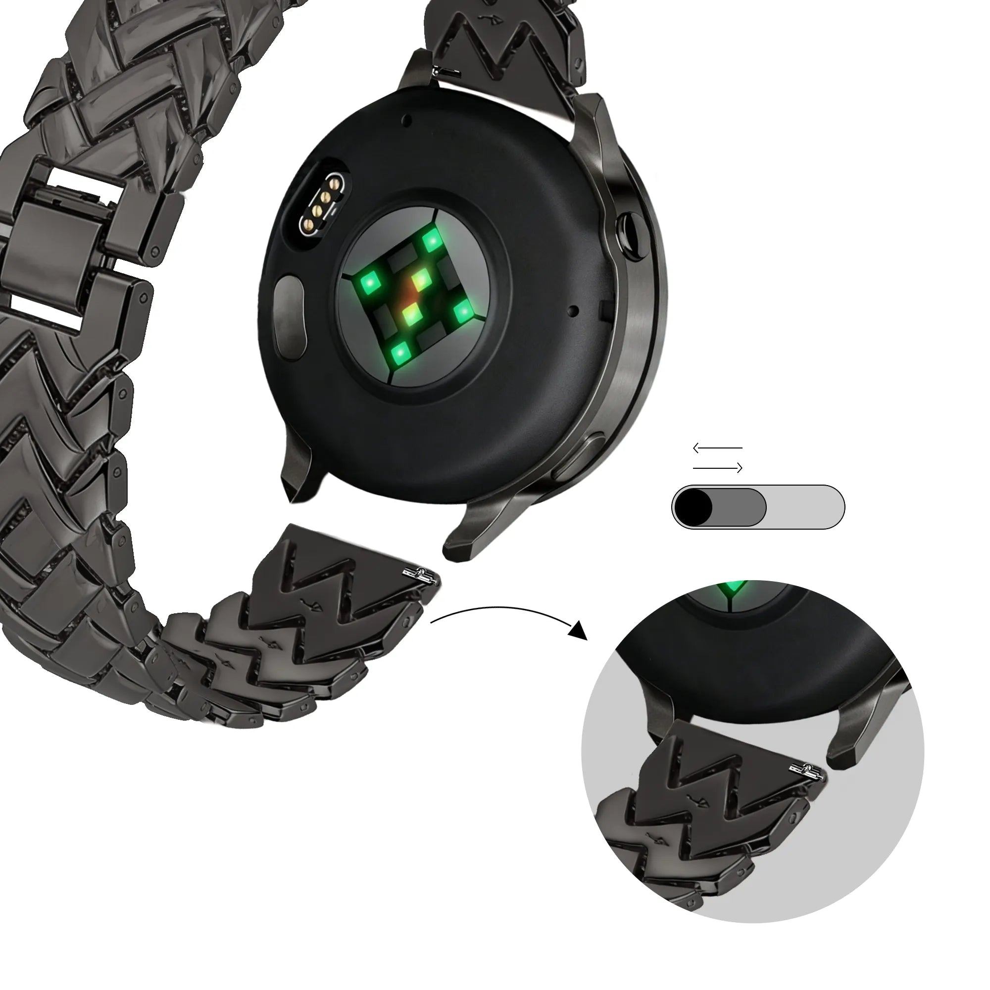 Bandz Bracelet metal 'V-Type' Garmin Vivoactive 4s (noir)
