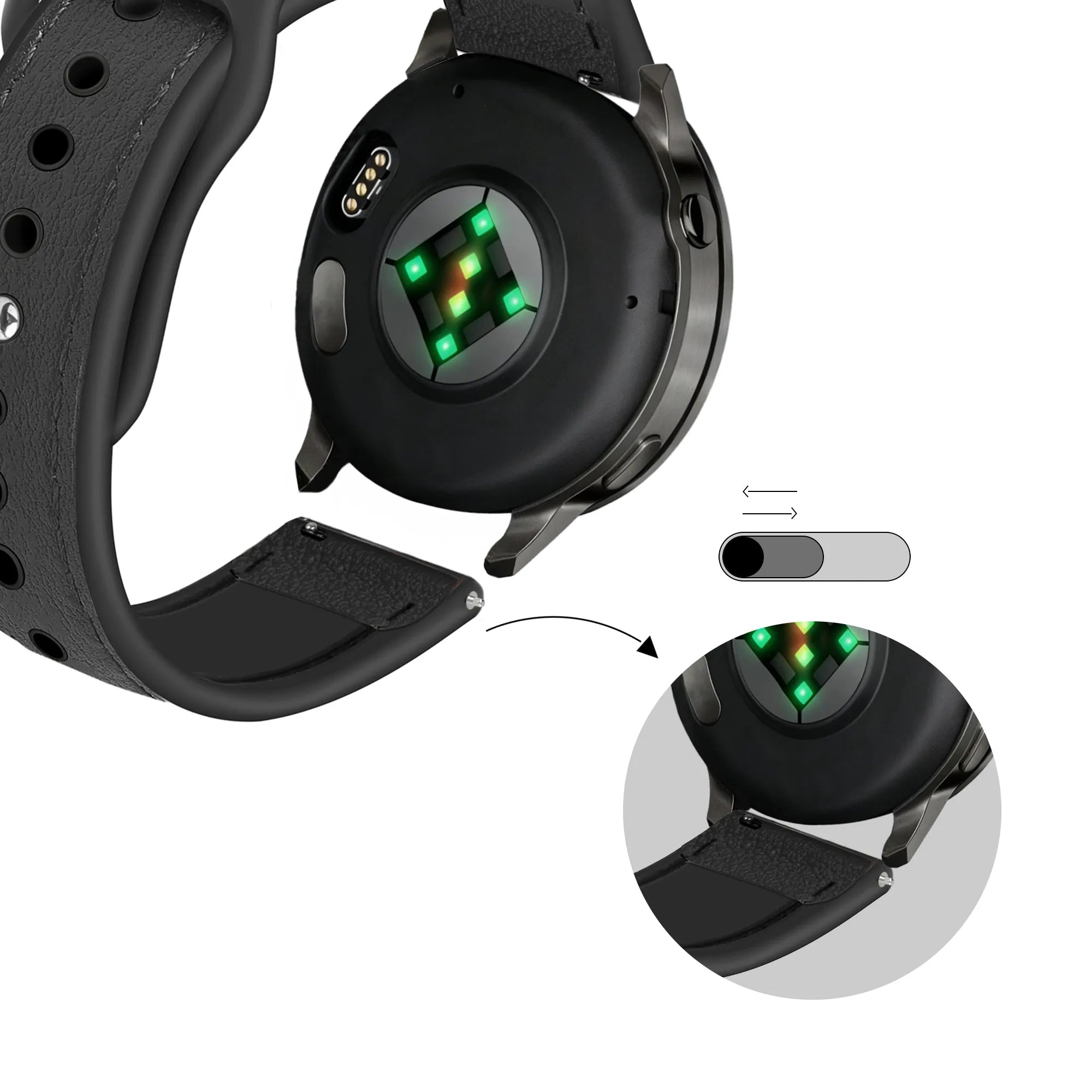 Bandz Bracelet cuir 'Hybrid' Garmin Vivoactive 3 (noir)