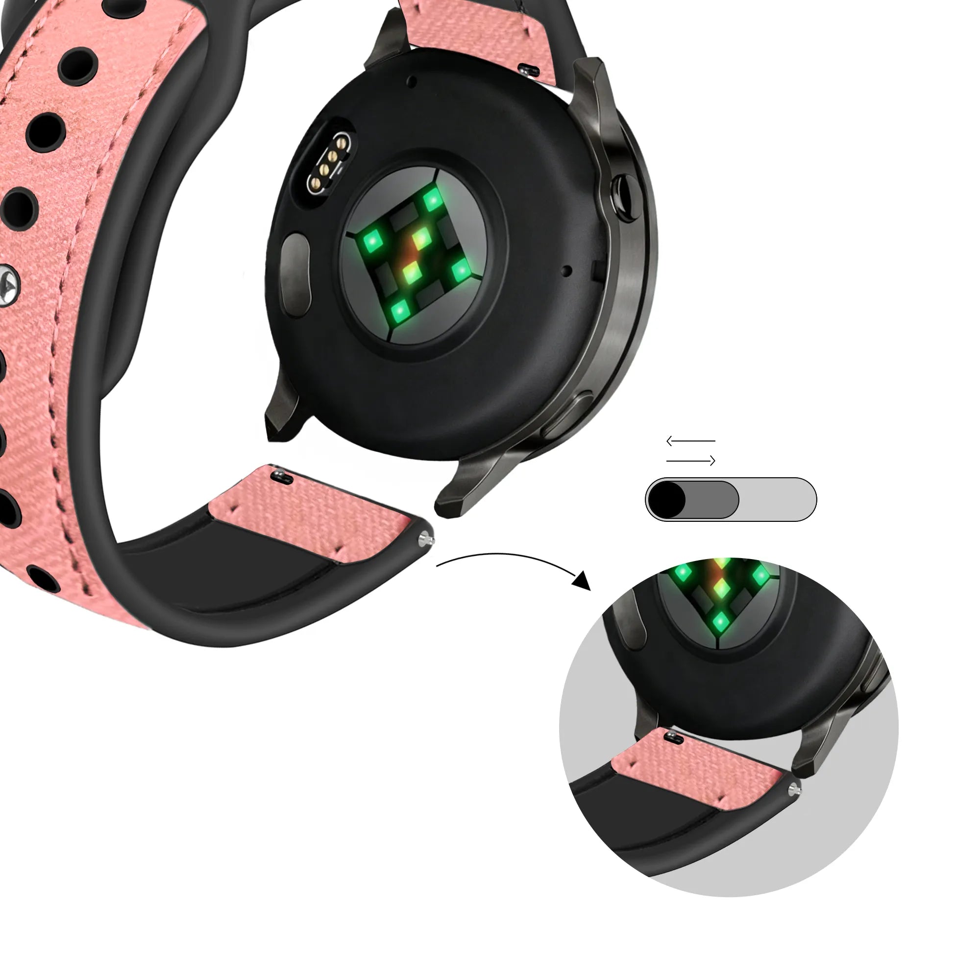 Bandz Bracelet cuir 'Hybrid' Garmin Forerunner 55 (rose)