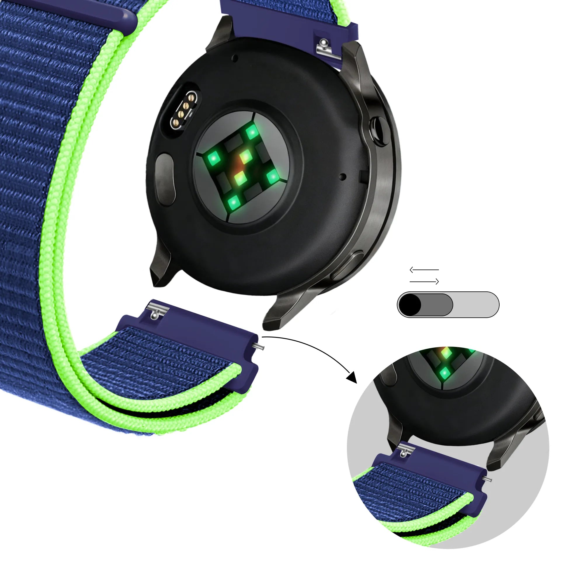 Bandz Bracelet nylon Garmin Vivoactive 4s (bleu/lime)