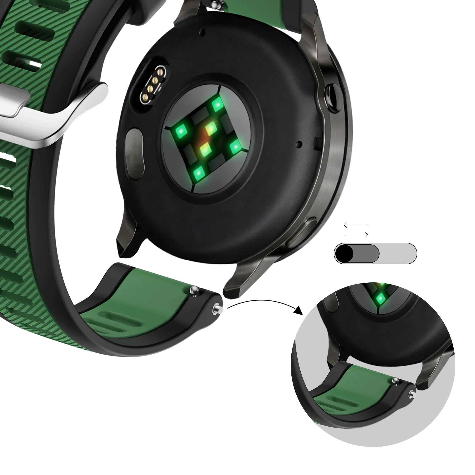 Bandz Bracelet dual sport avec boucle Garmin D2 Air X15 (noir/vert)