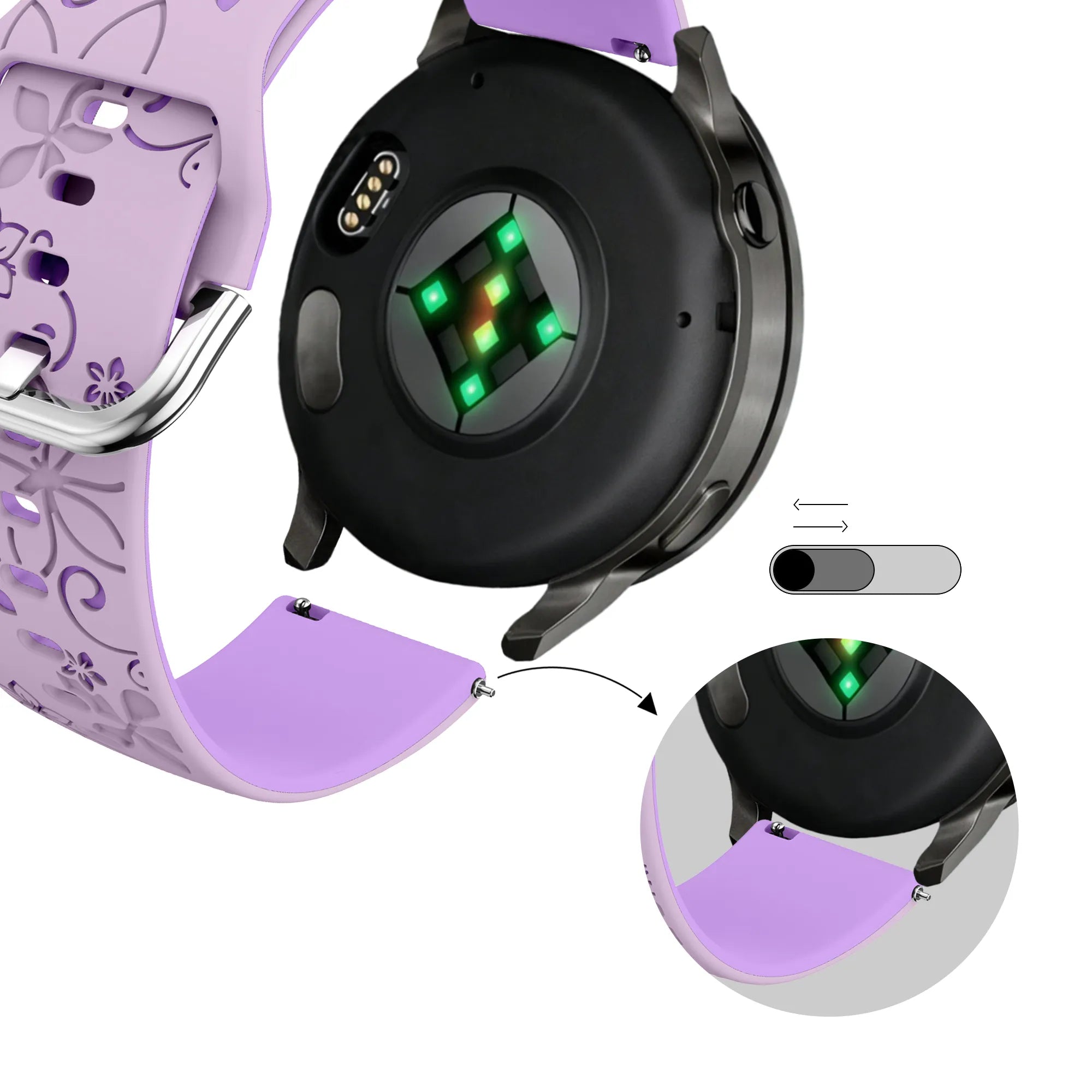 Bandz Bracelet silicone 'Fleurs' Garmin Vivoactive 4s (lilas/violet)