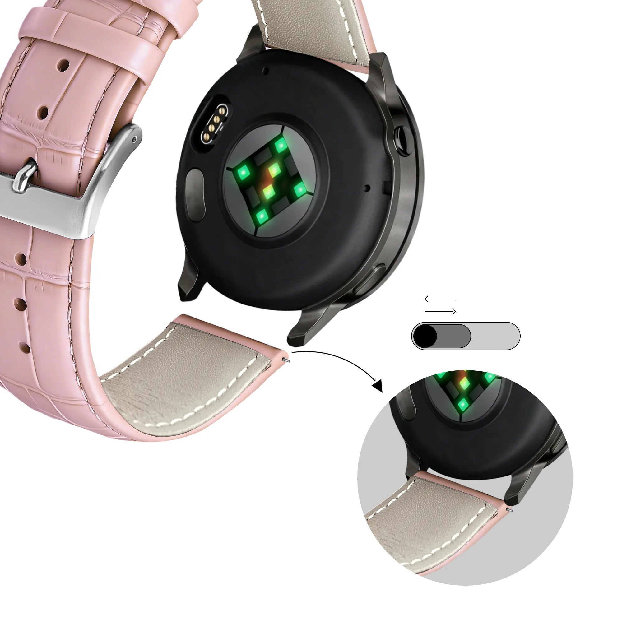 Bandz Bracelet cuir effet crocodile Garmin Vivomove Luxe (rose)