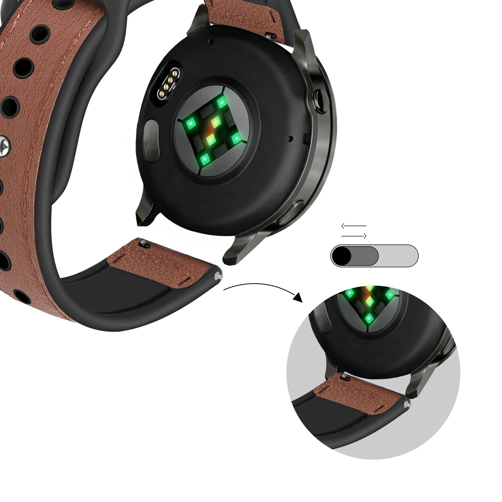 Bandz Garmin Vivomove Sport Leather Strap 'Hybrid' (Brown)