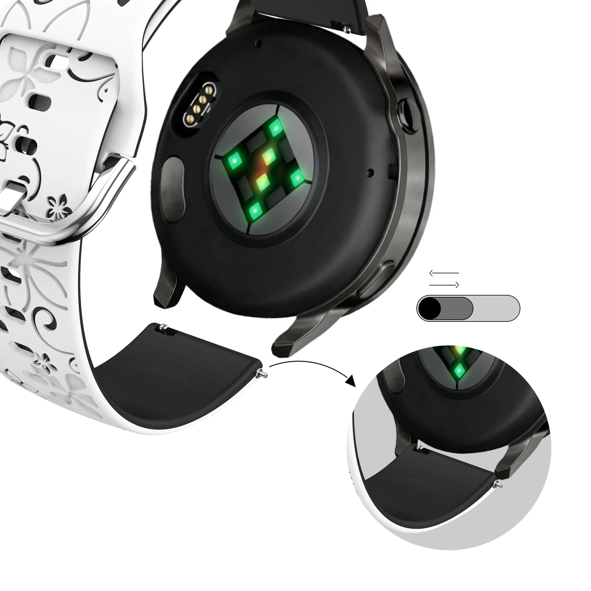 Bandz Bracelet silicone 'Fleurs' Garmin Venu 4 - 41mm (blanc/noir)