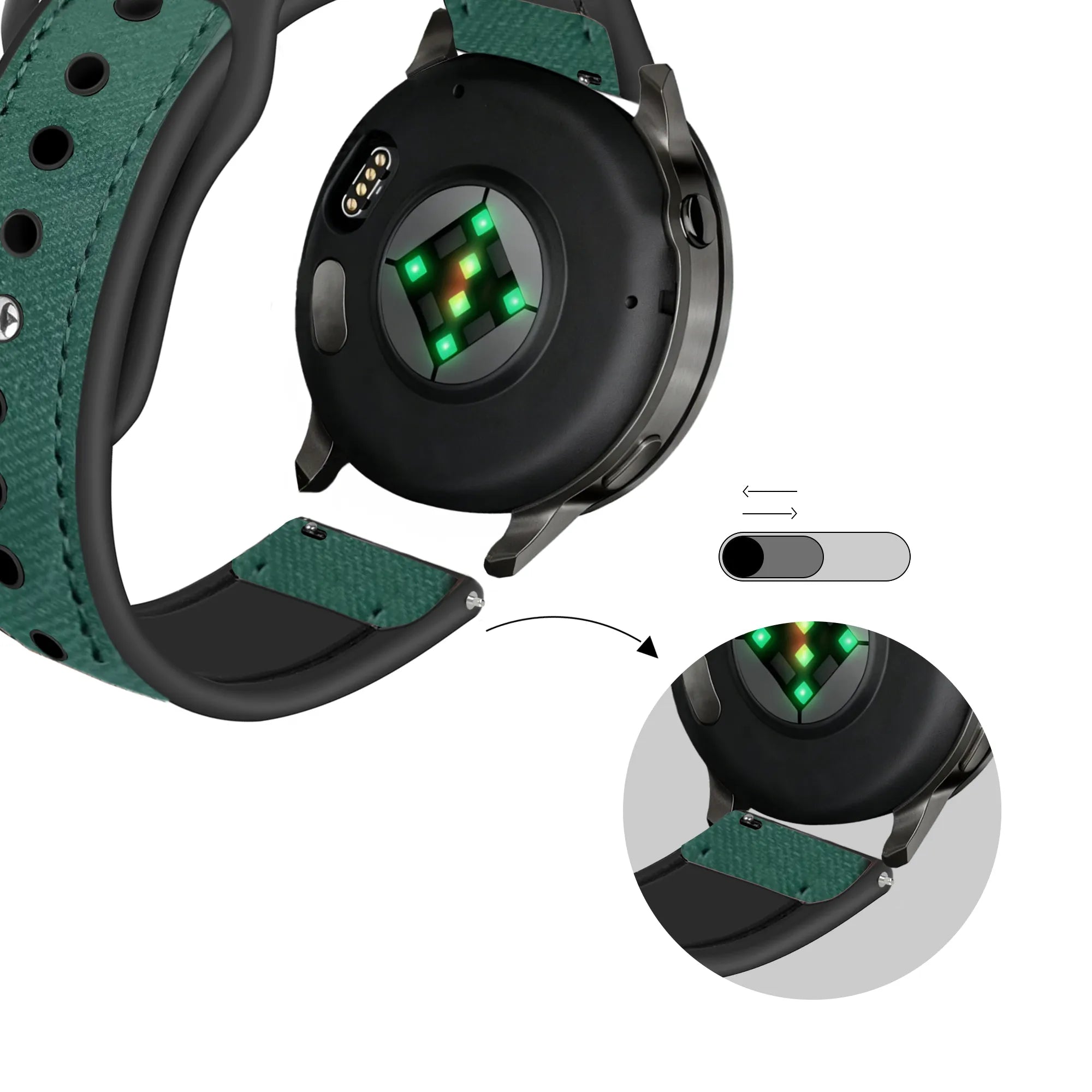 Bandz Bracelet cuir 'Hybrid' Garmin Vivoactive 3 (vert)