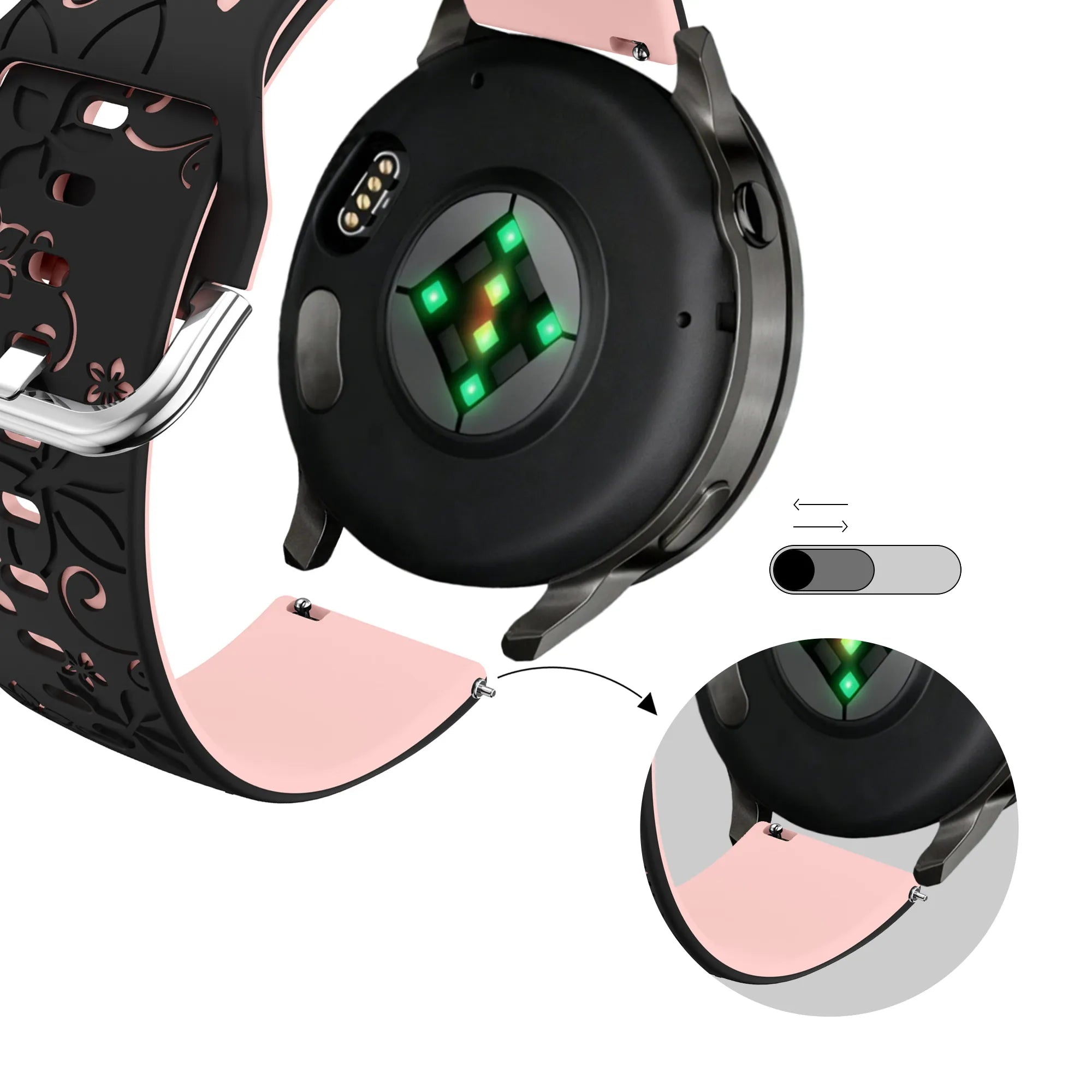 Bandz Bracelet silicone 'Fleurs' Garmin Venu SQ 2 (noir/rose clair)
