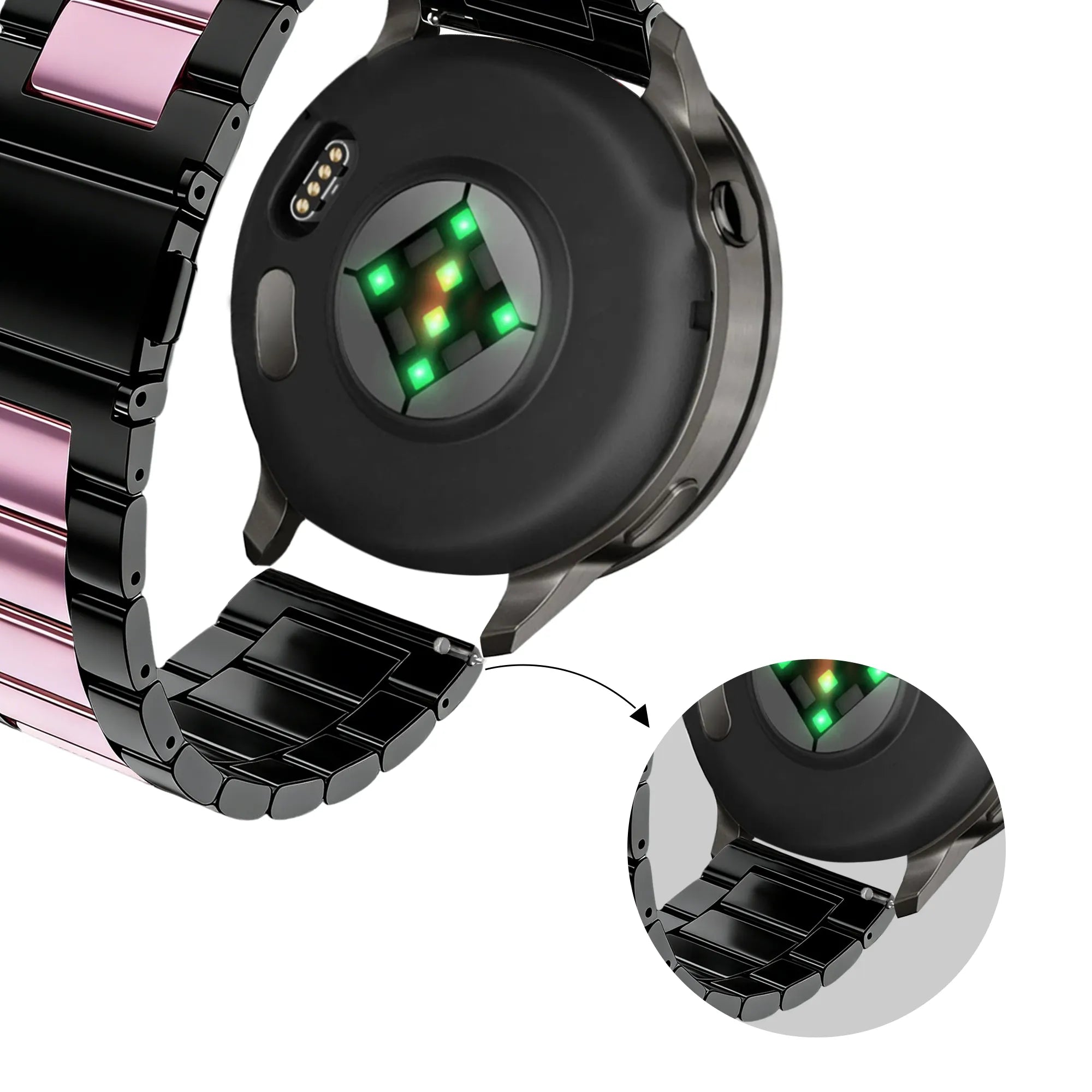 Bandz Bracelet acier 'Classic' Garmin Vivoactive 4s (noir/rose)