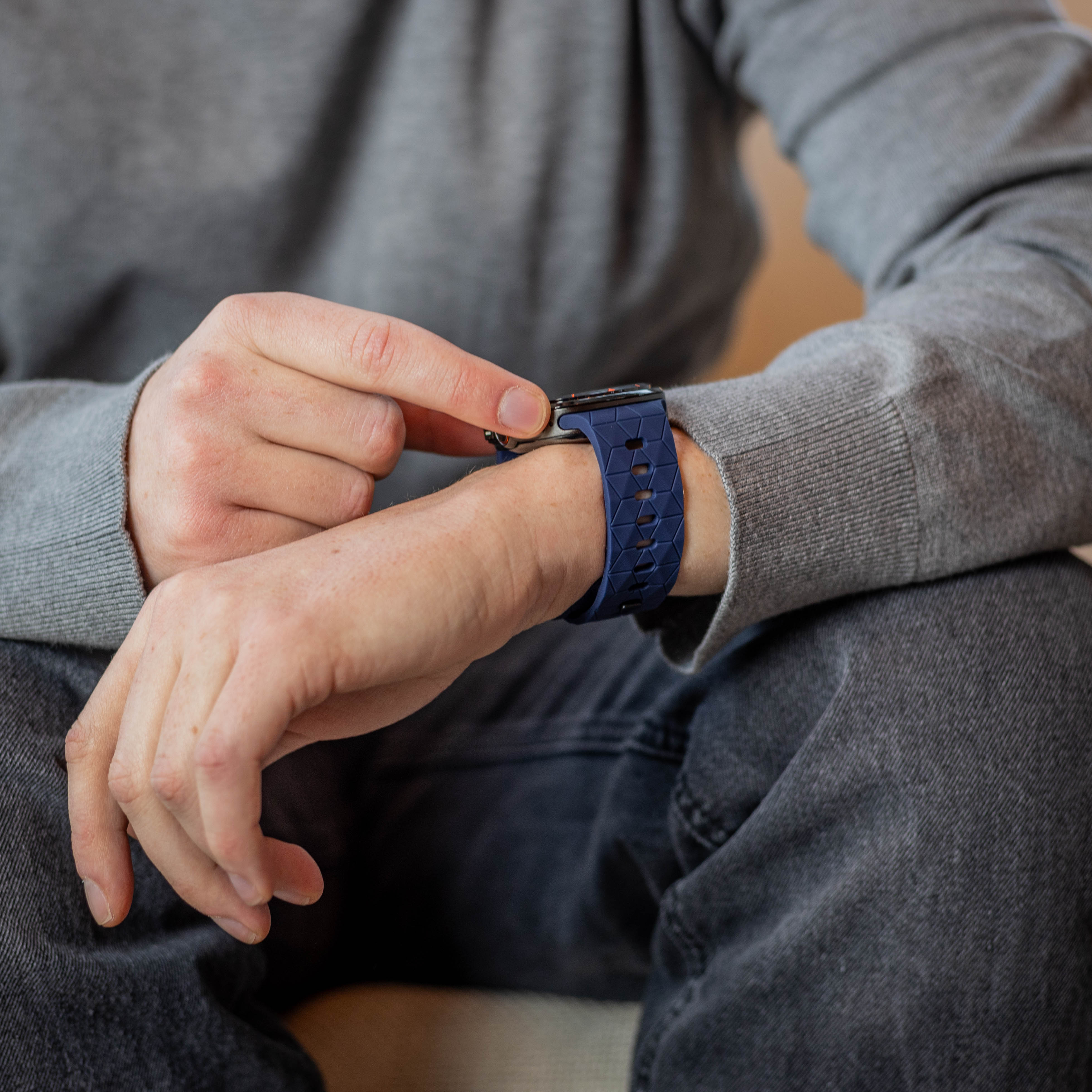 Bracelet silicone 'Hexagone' Samsung Galaxy Watch Ultra 2 (bleu foncé)