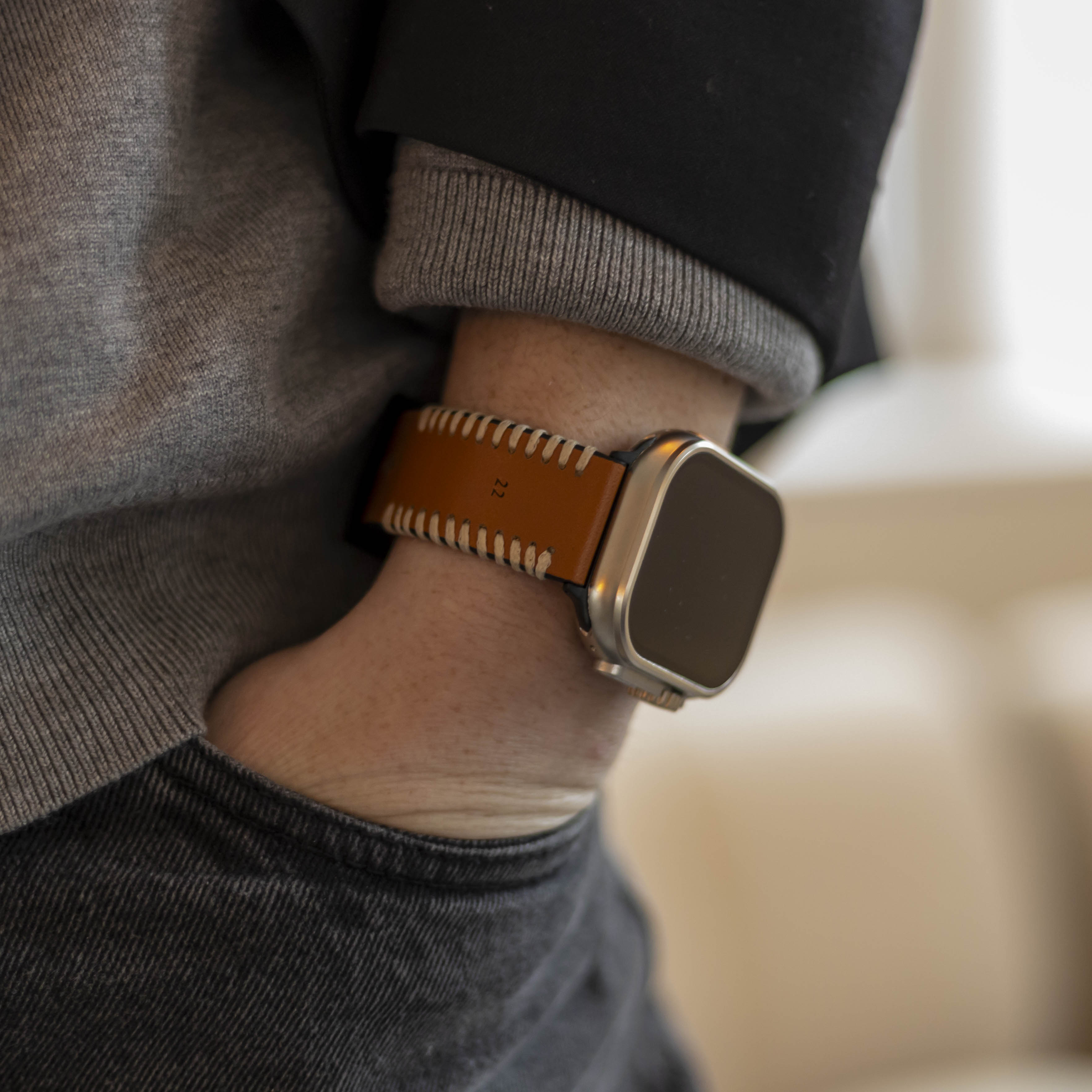 Bracelet cuir cousu Apple Watch Ultra (marron)
