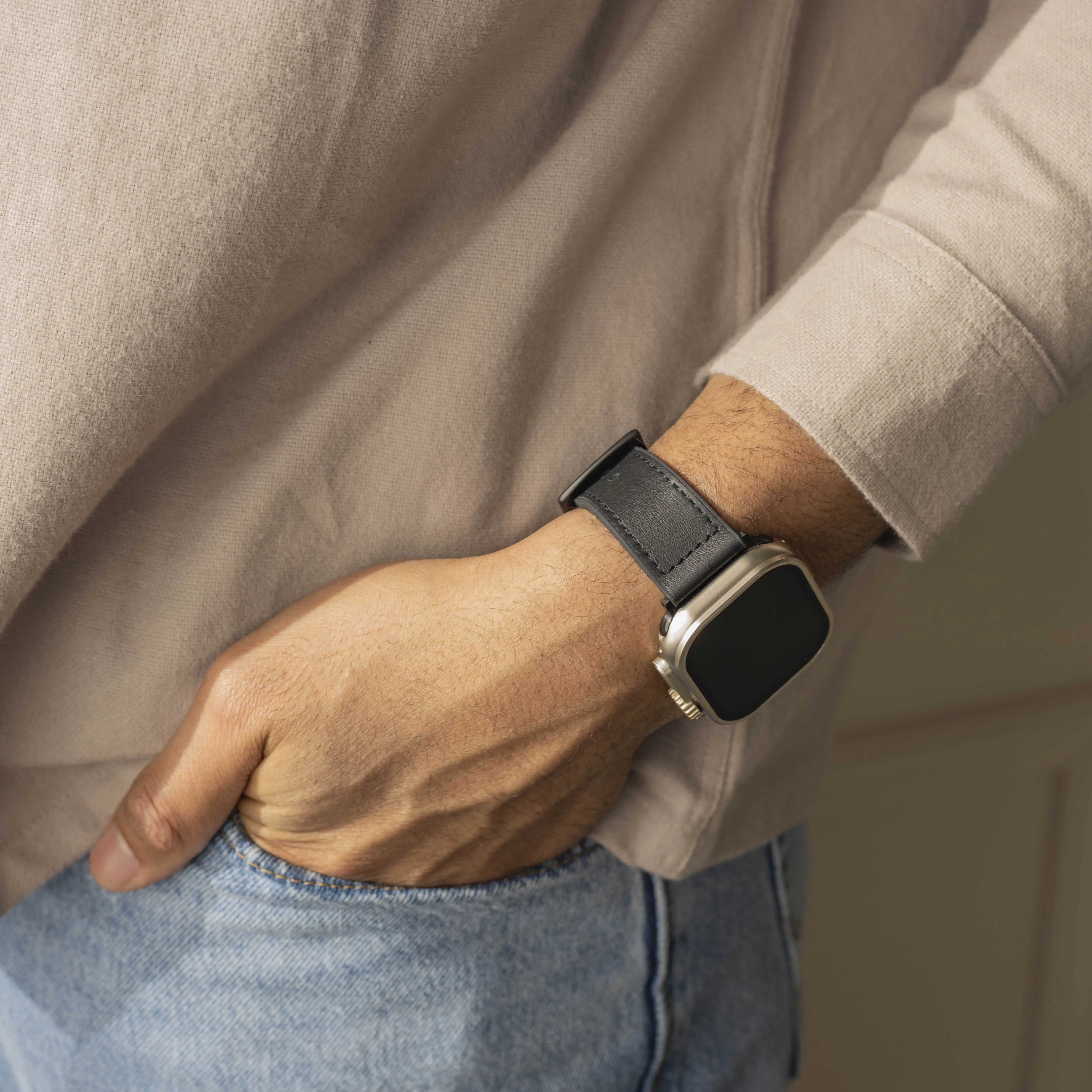 Apple Watch Hybrid Leather Strap with Buckle (Black)