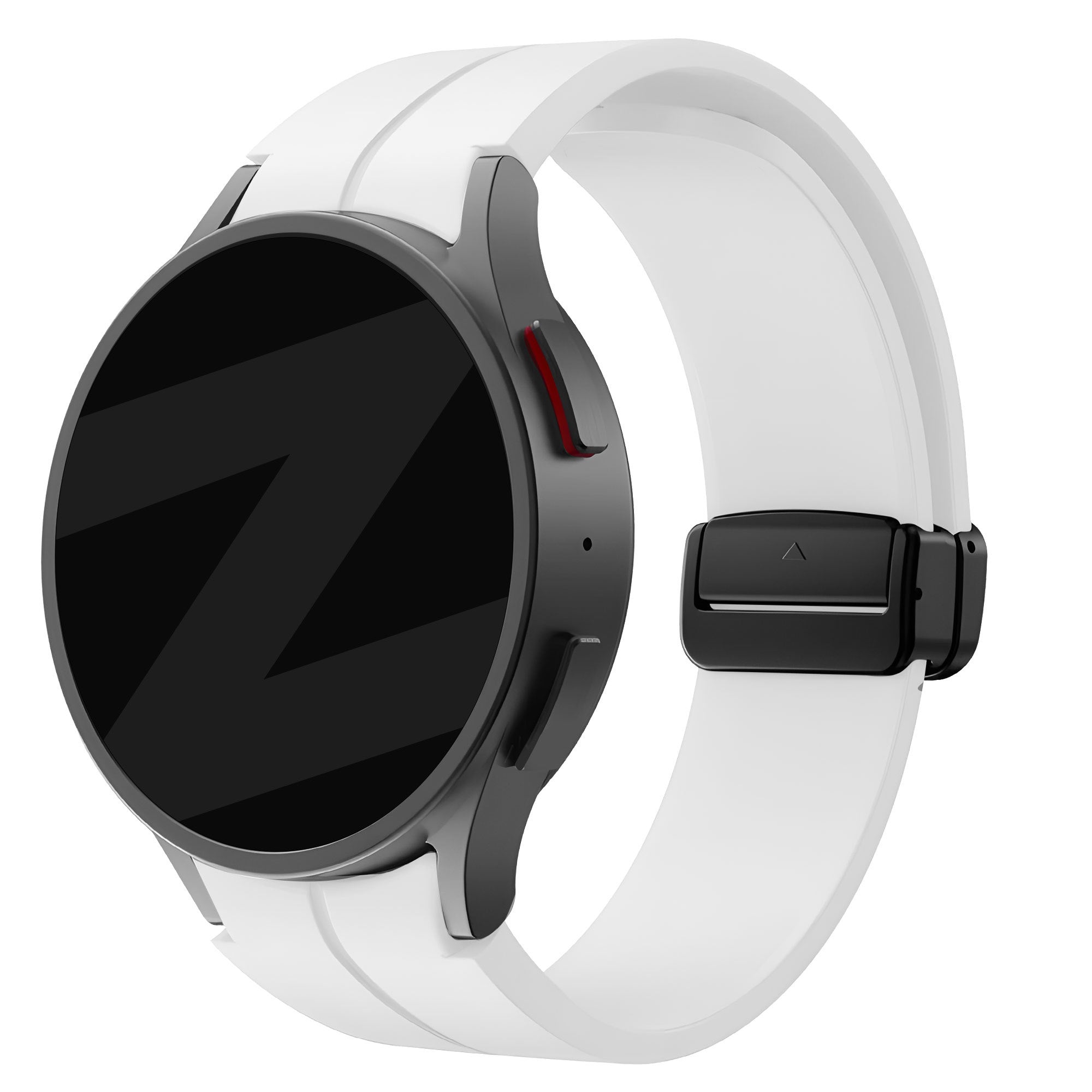 D-Buckle Silicone Strap, white, on a watch, 3/4 front view