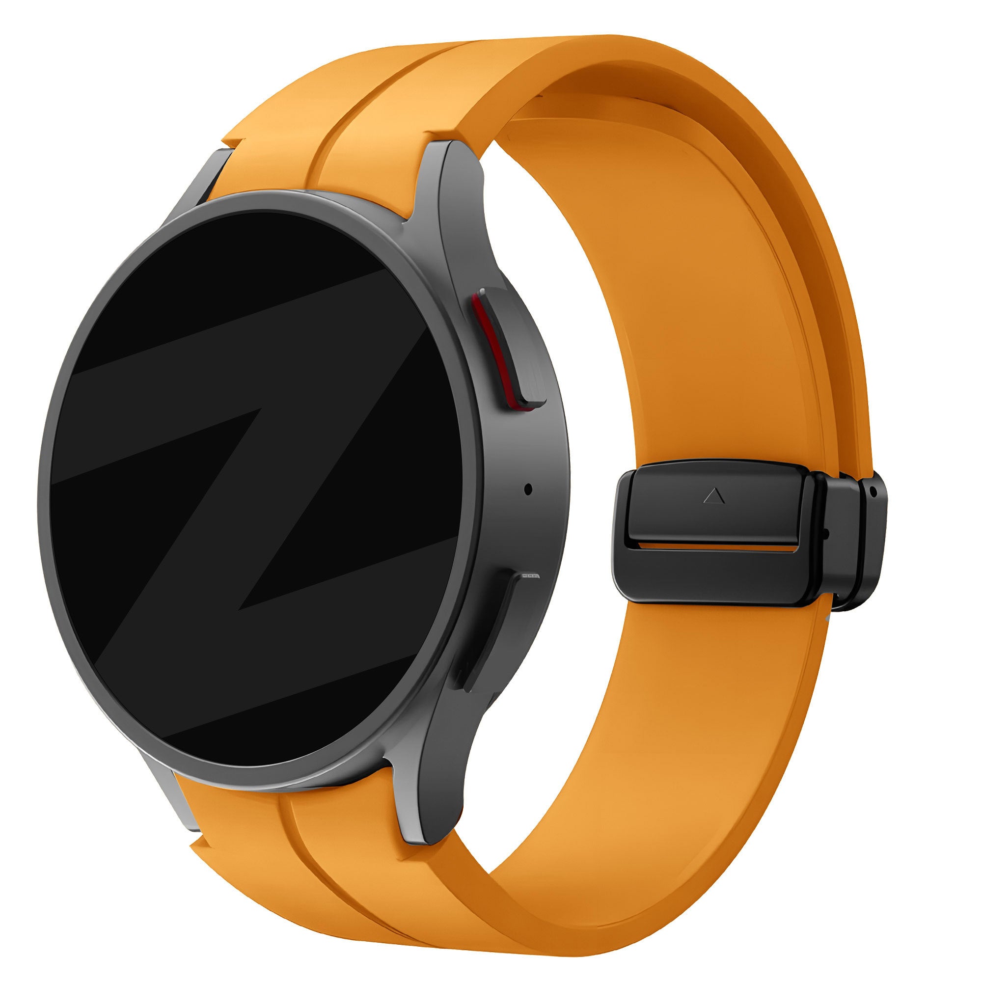 D-Buckle Silicone Strap, yellow, on a watch, 3/4 front view