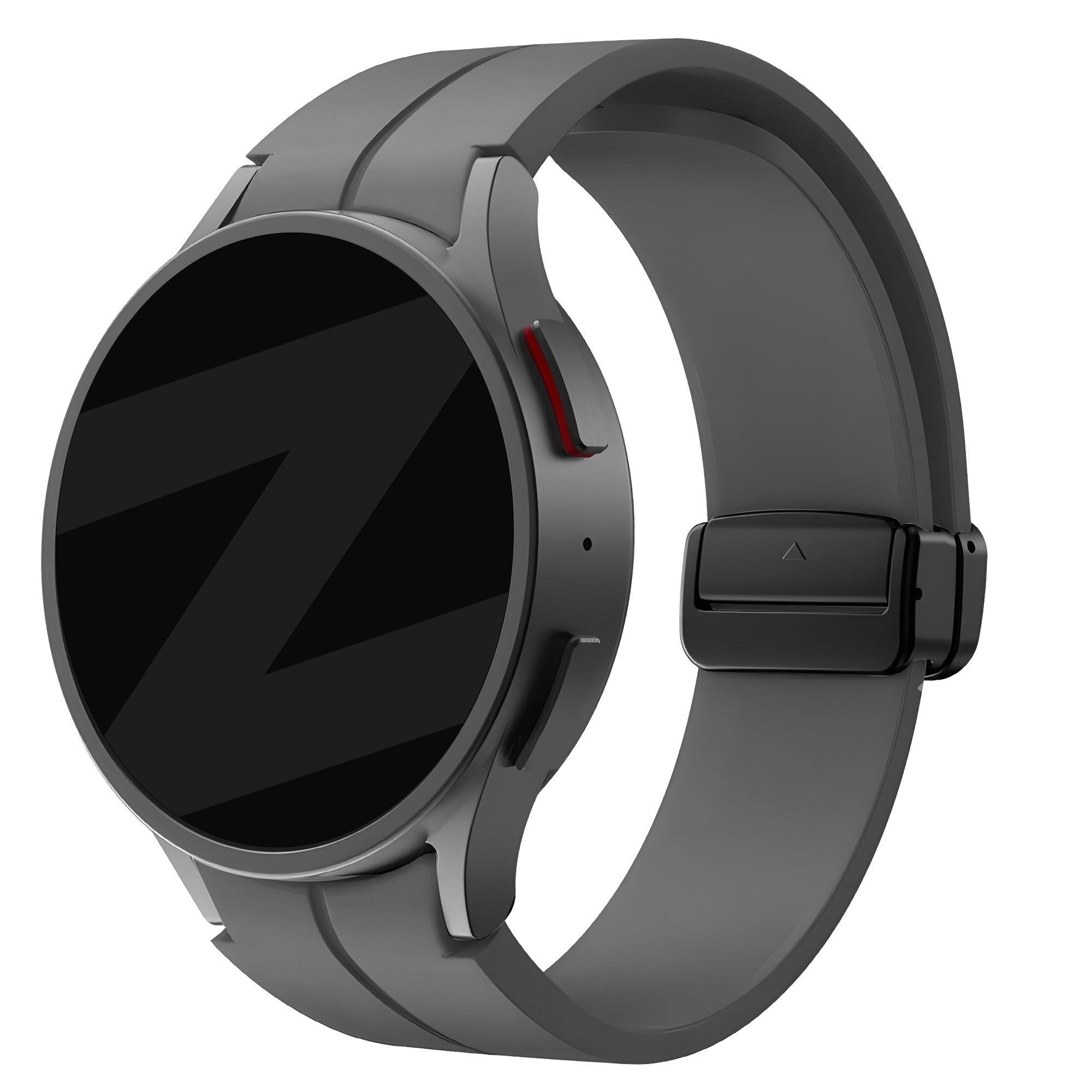 D-Buckle Silicone Strap, dark grey, on a watch, 3/4 front view
