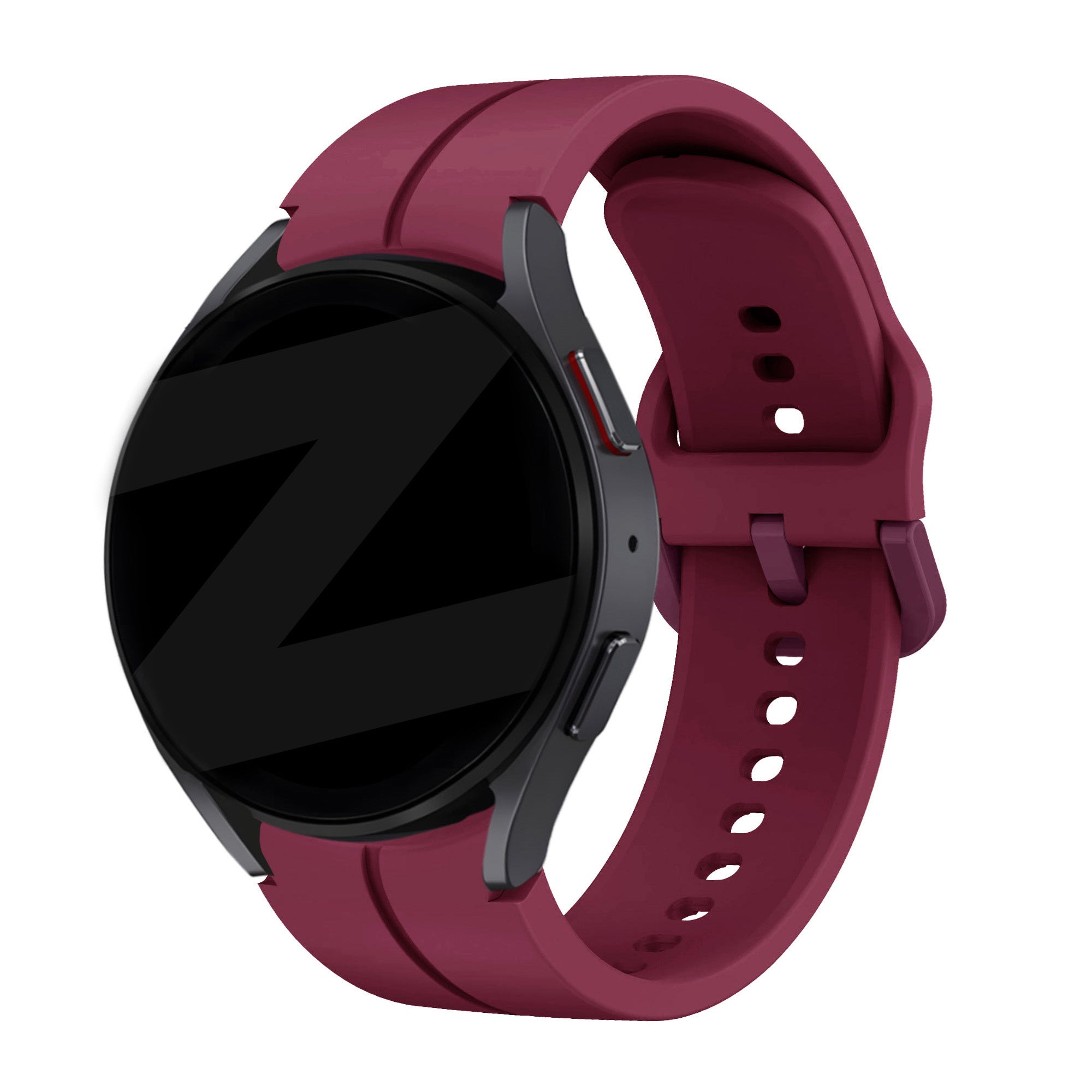 Silicone Strap 'Extreme', wine red, on a watch, 3/4 front view