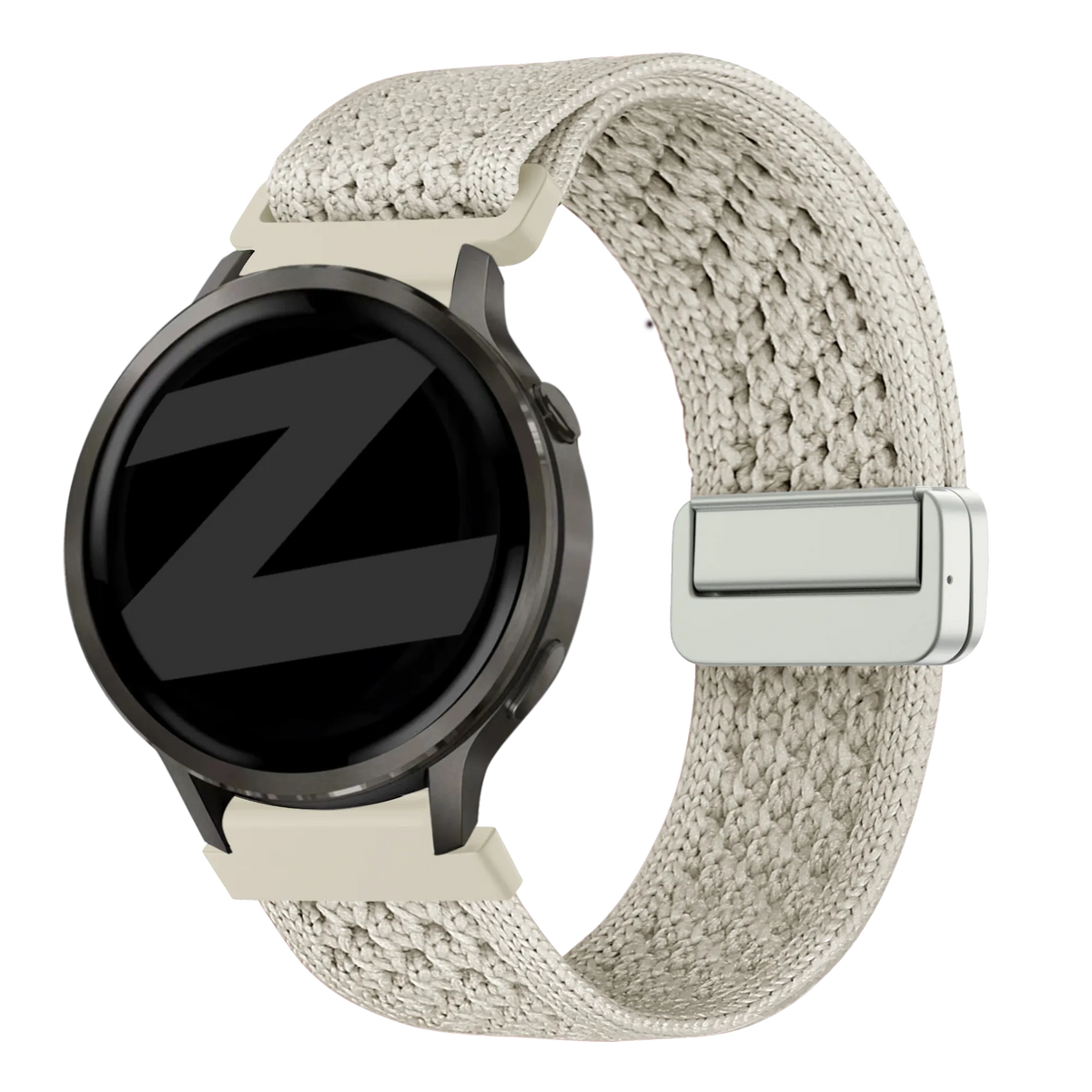 Vintage Nylon Strap, starlight, on a watch, 3/4 front view
