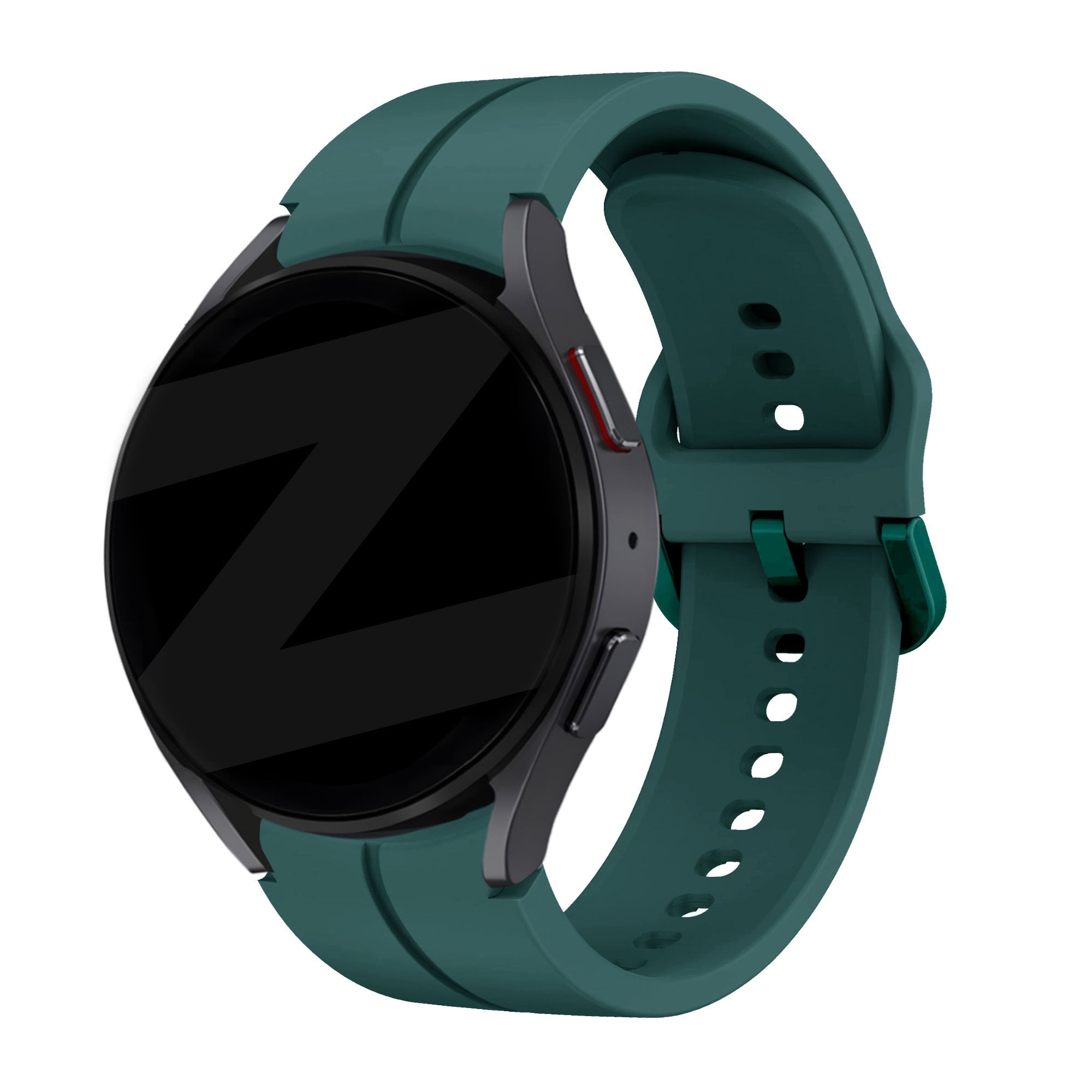 Silicone Strap 'Extreme', dark green, on a watch, 3/4 front view