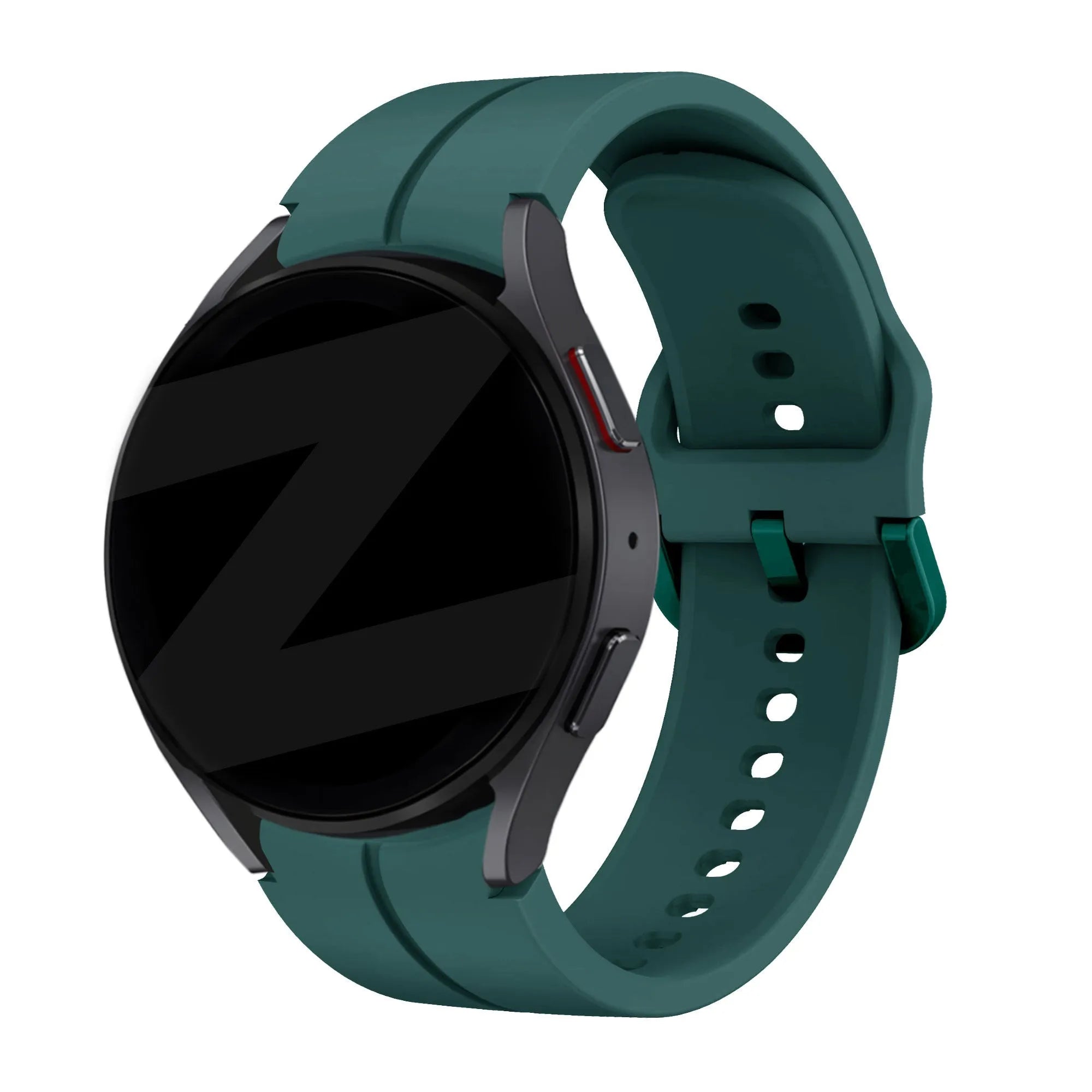 Silicone Strap 'Extreme', dark green, on a watch, 3/4 front view