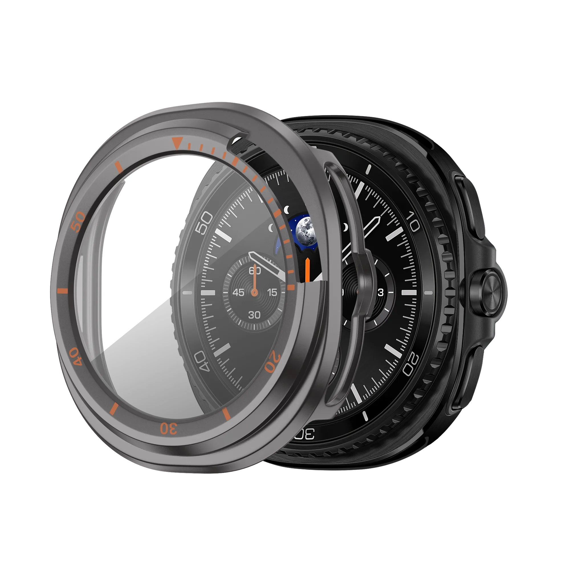 Bandz Coque Bezel avec verre Samsung Galaxy Watch 8 Classic (gris titane/orange)