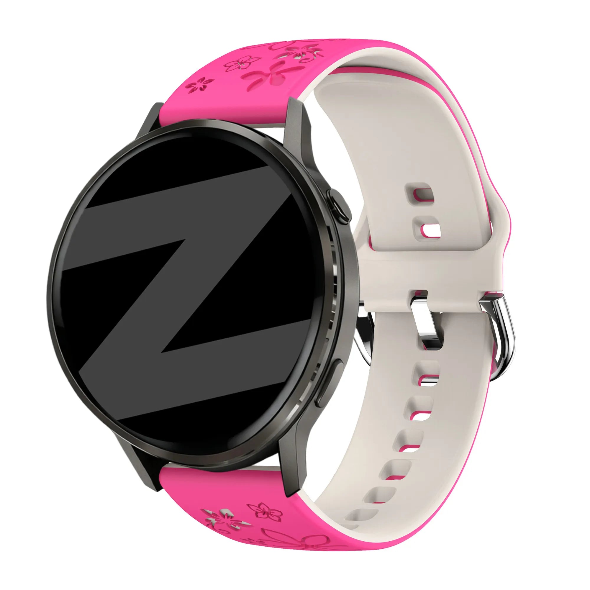 Bandz Bracelet silicone 'Fleurs' Garmin Vivoactive 4s (rose vif/lumière stellaire)