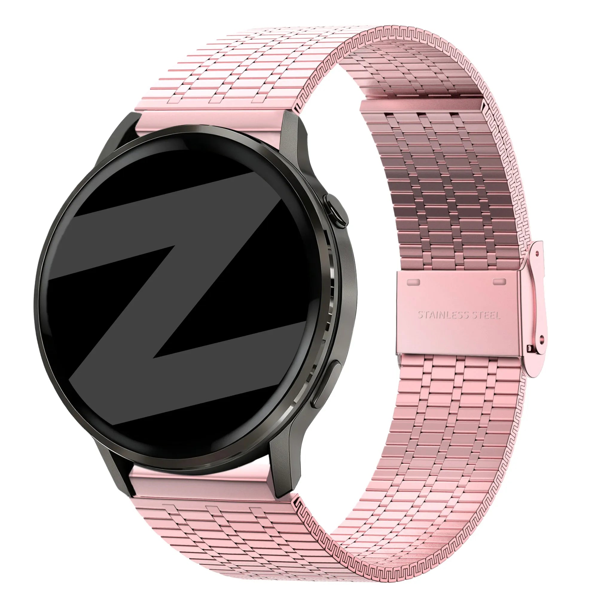 Adjustable Steel Strap, pink sand, on a watch, 3/4 front view