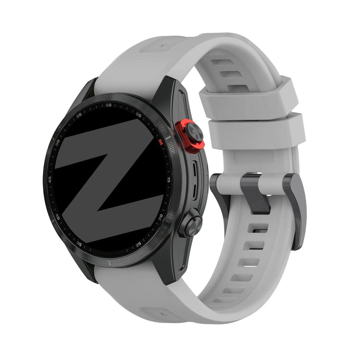 Silicone Strap 'Classic', grey, on a watch, 3/4 front view