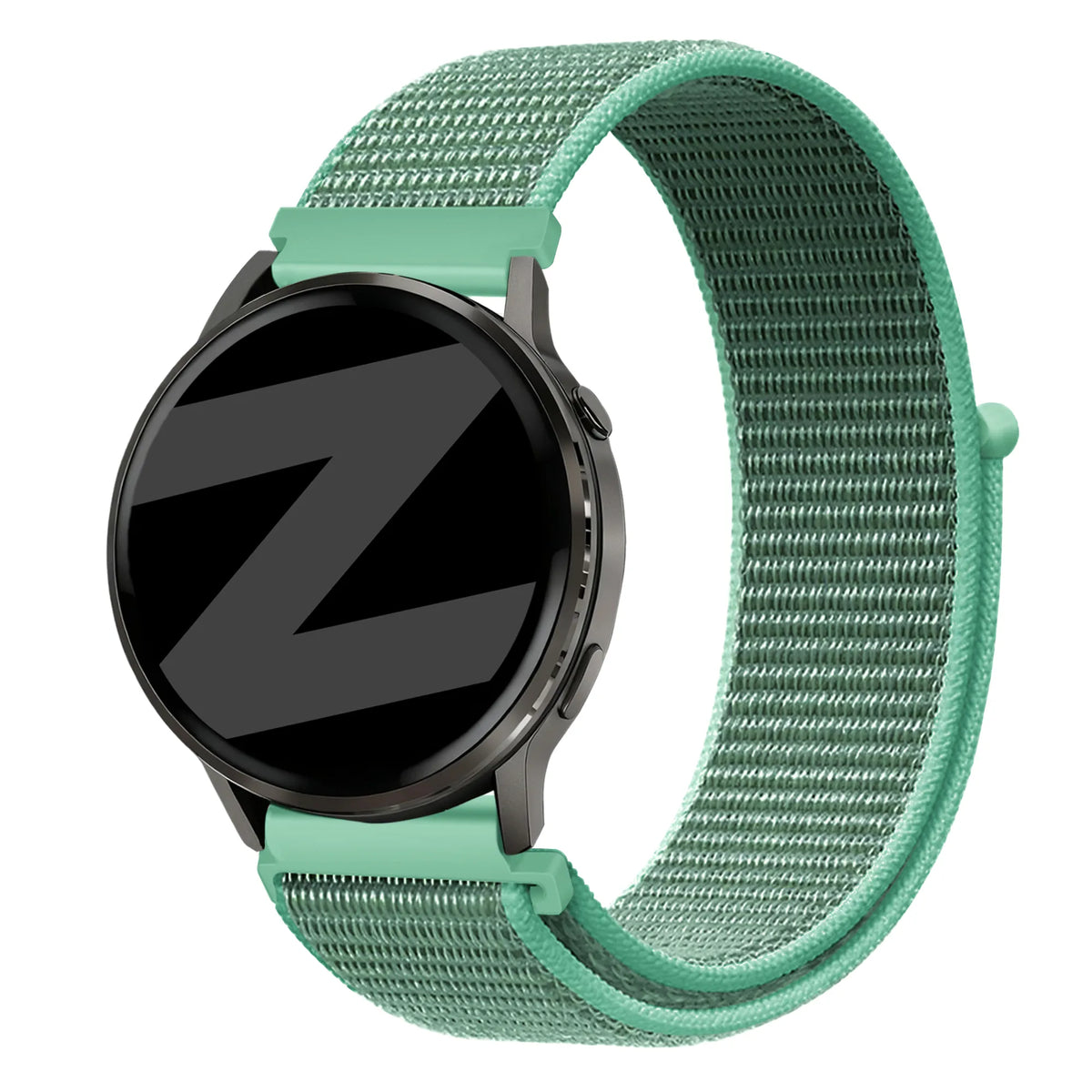Nylon Loop Strap, mint, on a watch, 3/4 front view