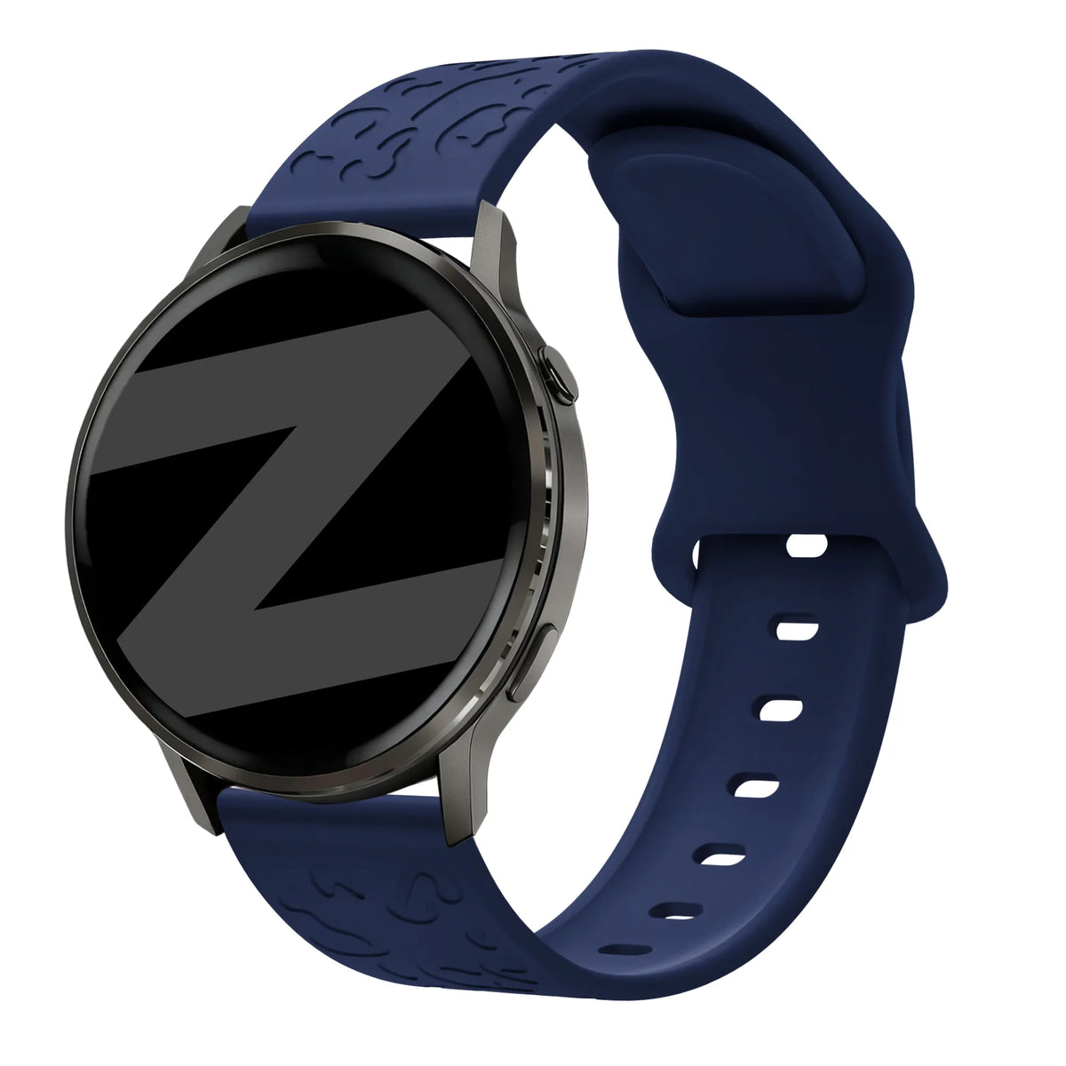 Silicone Strap 'Leopard', dark blue, on a watch, 3/4 front view