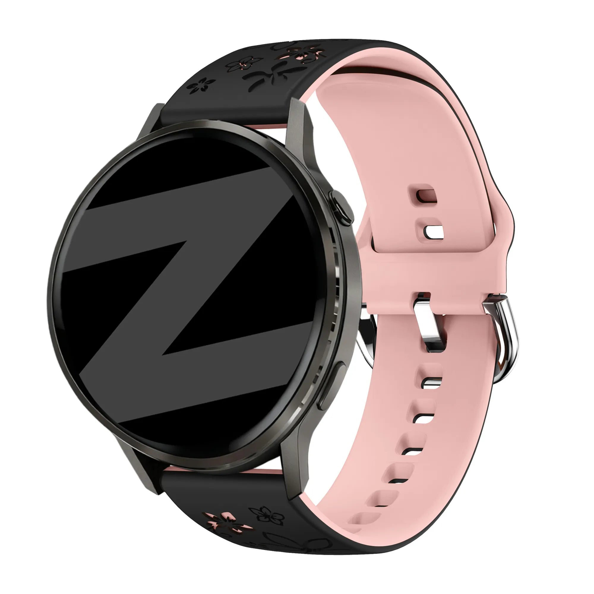 Bandz Bracelet silicone 'Fleurs' Garmin Vivoactive 4s (noir/rose clair)