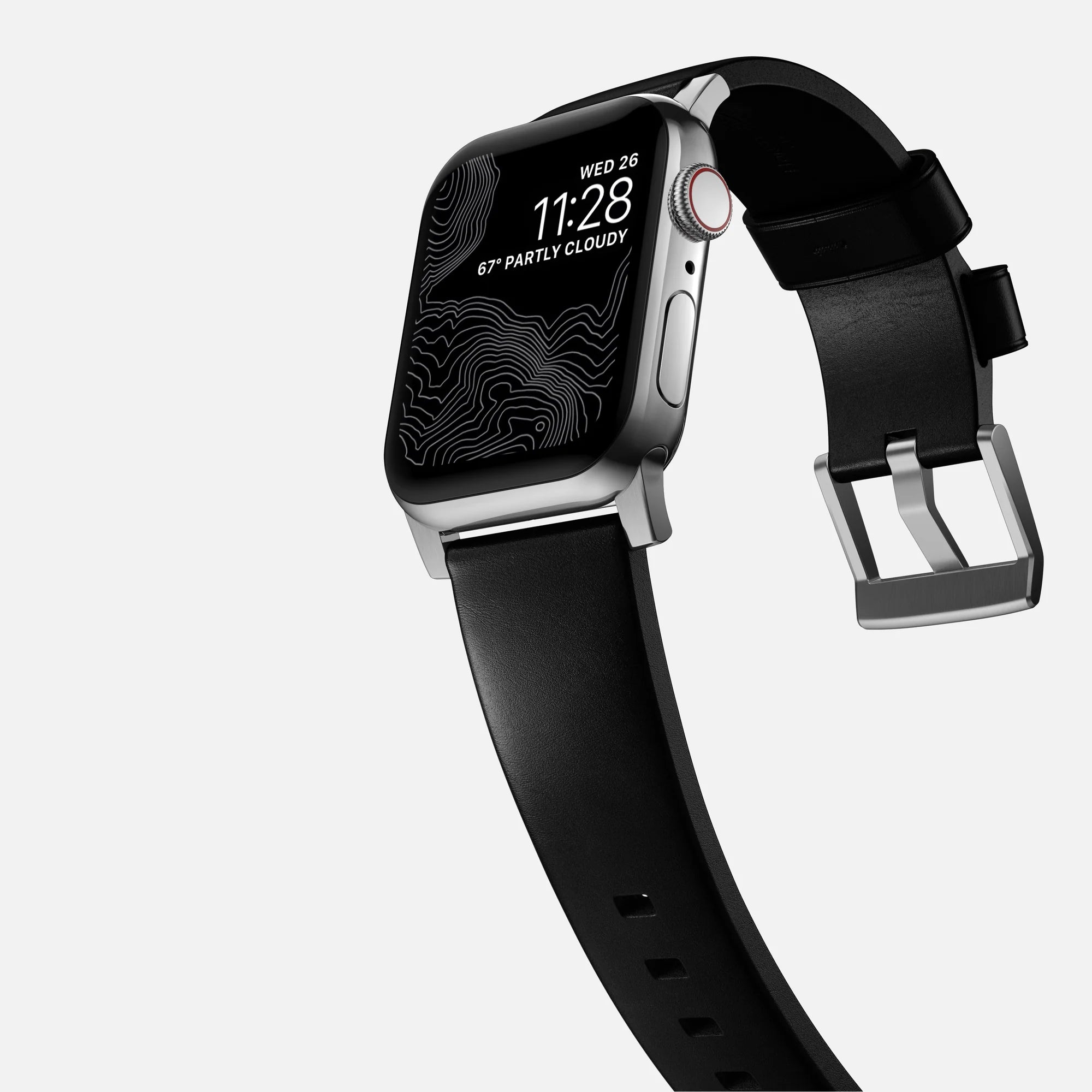 Nomad Bracelet cuir moderna Apple Watch (noir/argenté)