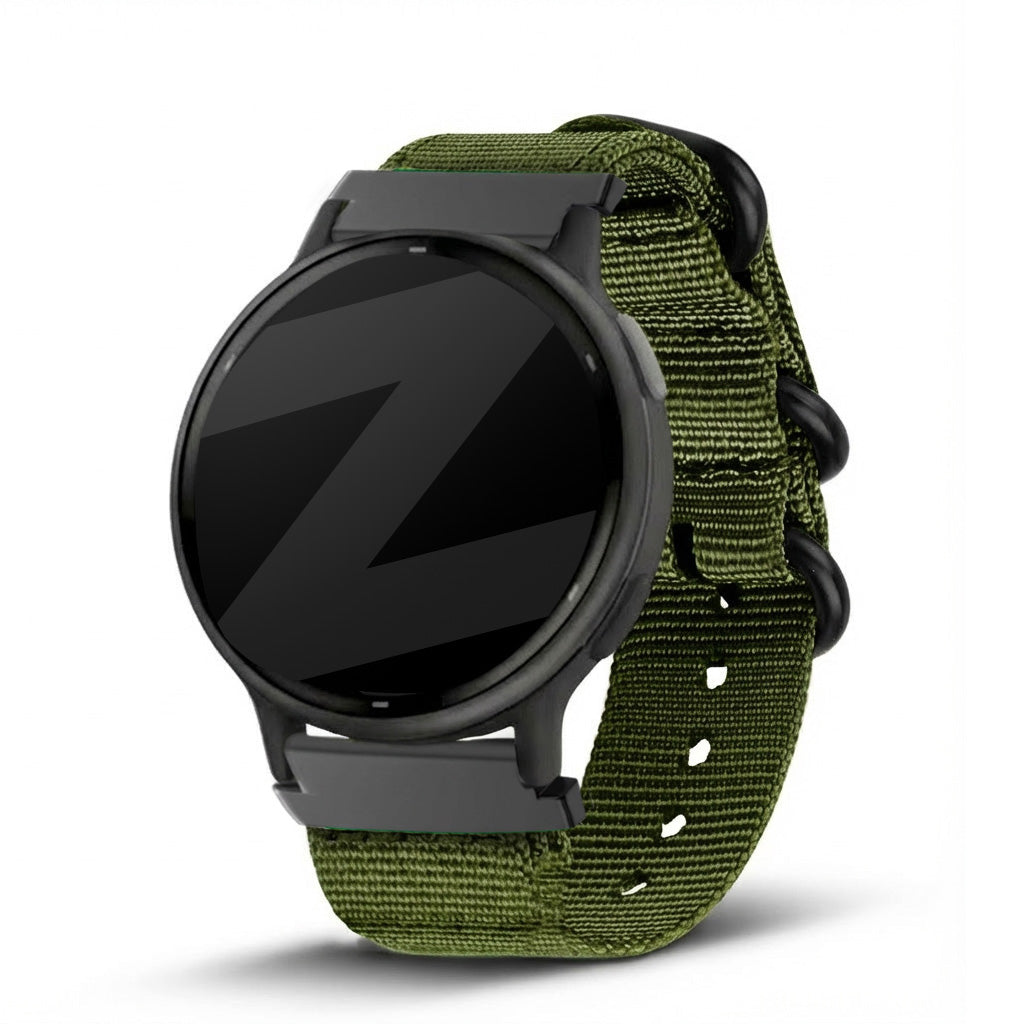 Buckled Nylon Strap, green, on a watch, 3/4 front view