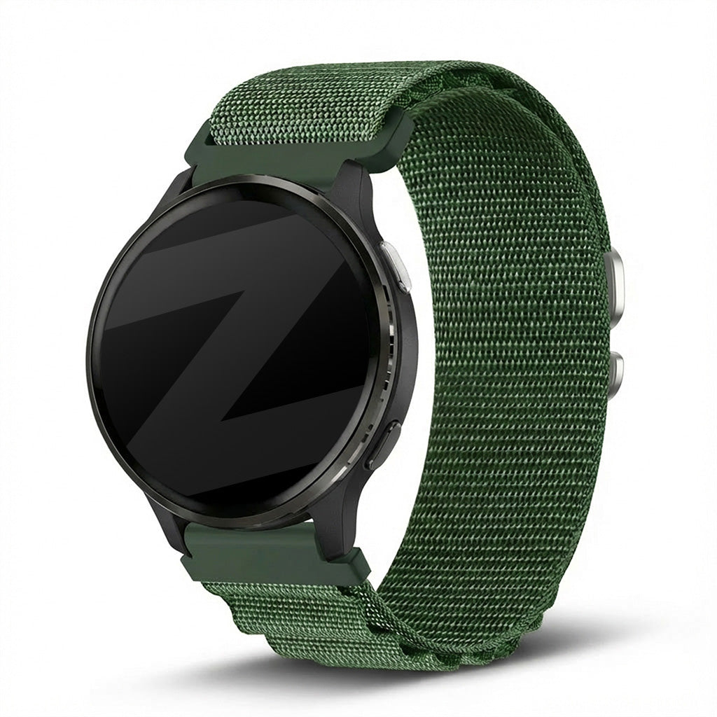 Nylon Alpine Strap, green, on a watch, 3/4 front view