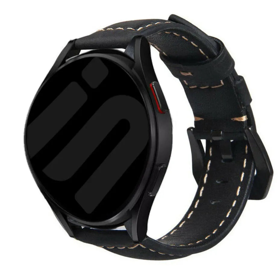 Leather Strap, black, on a watch, 3/4 front view