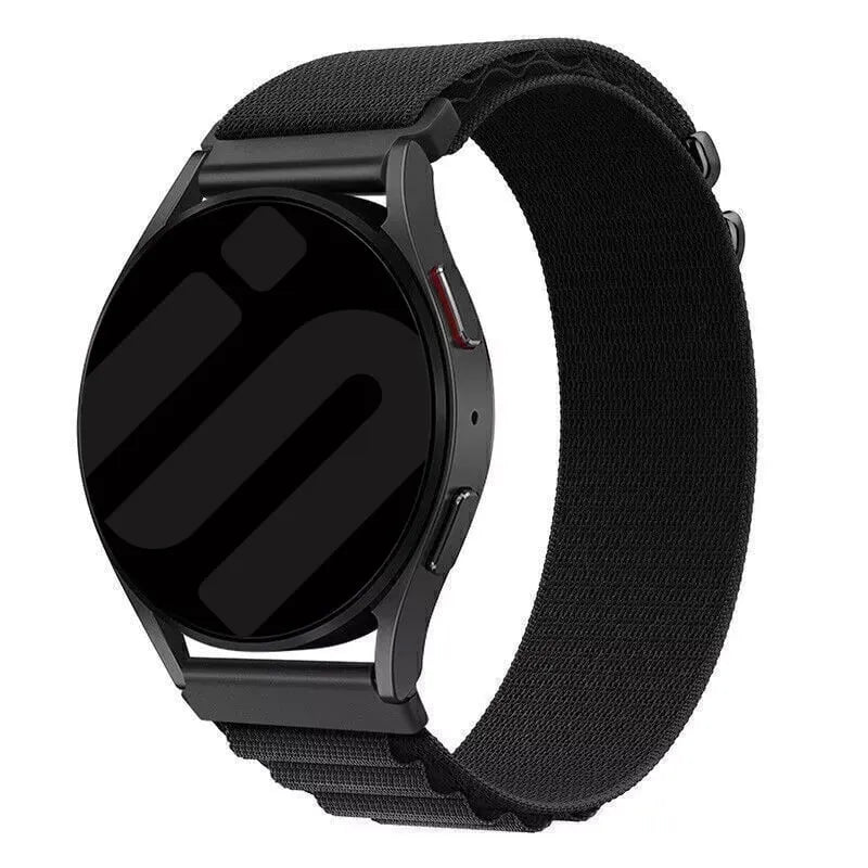 Alpine Nylon Strap, black, on a watch, 3/4 front view