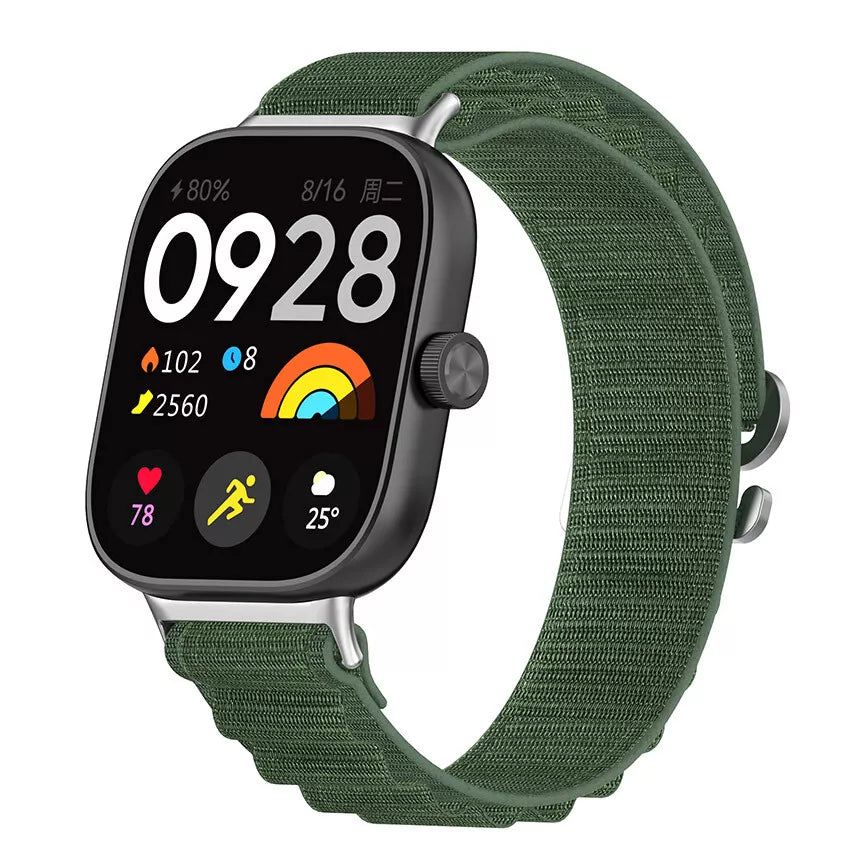 Alpine Nylon Strap, green, on a watch, 3/4 front view