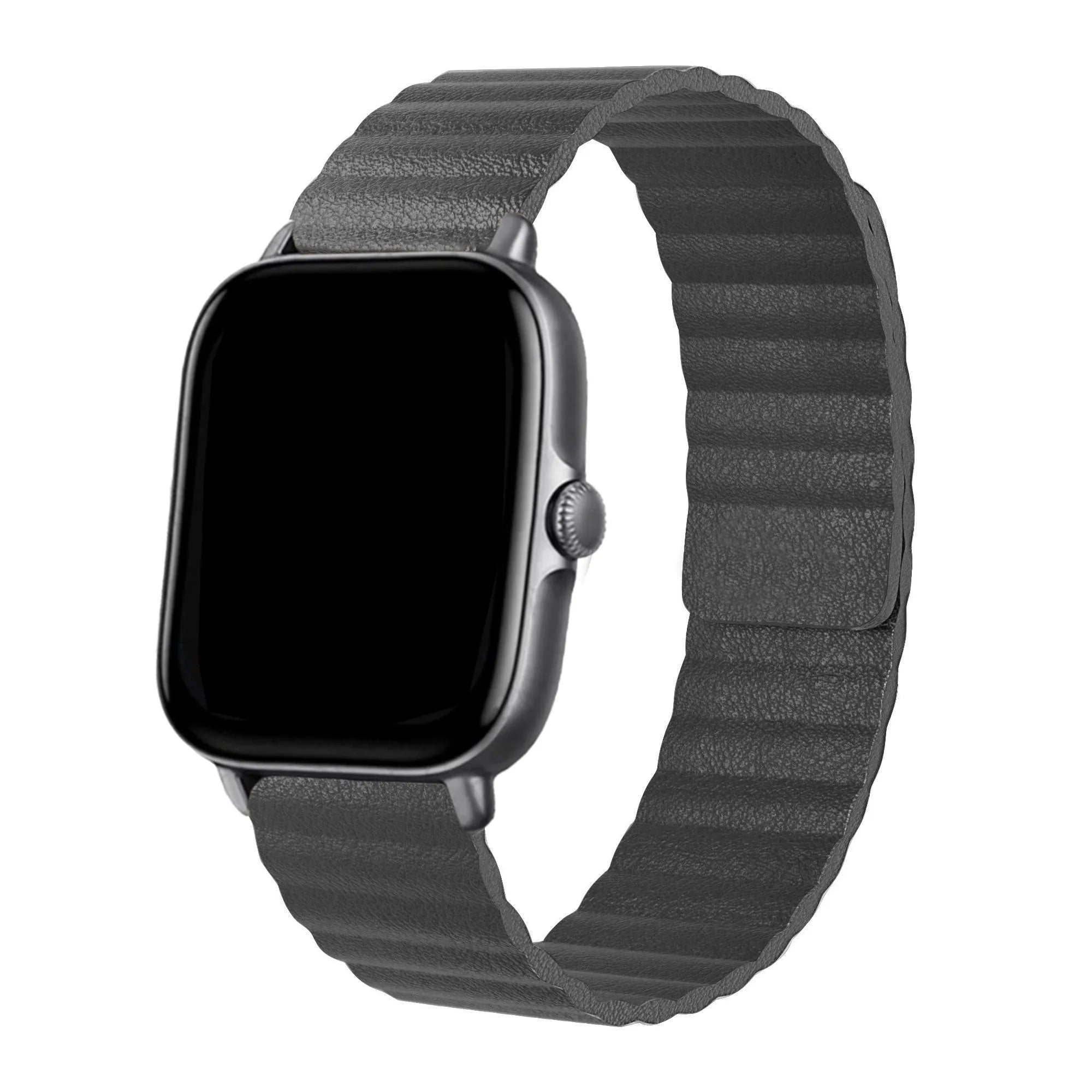 Leather Loop Strap, grey, on a watch, 3/4 front view