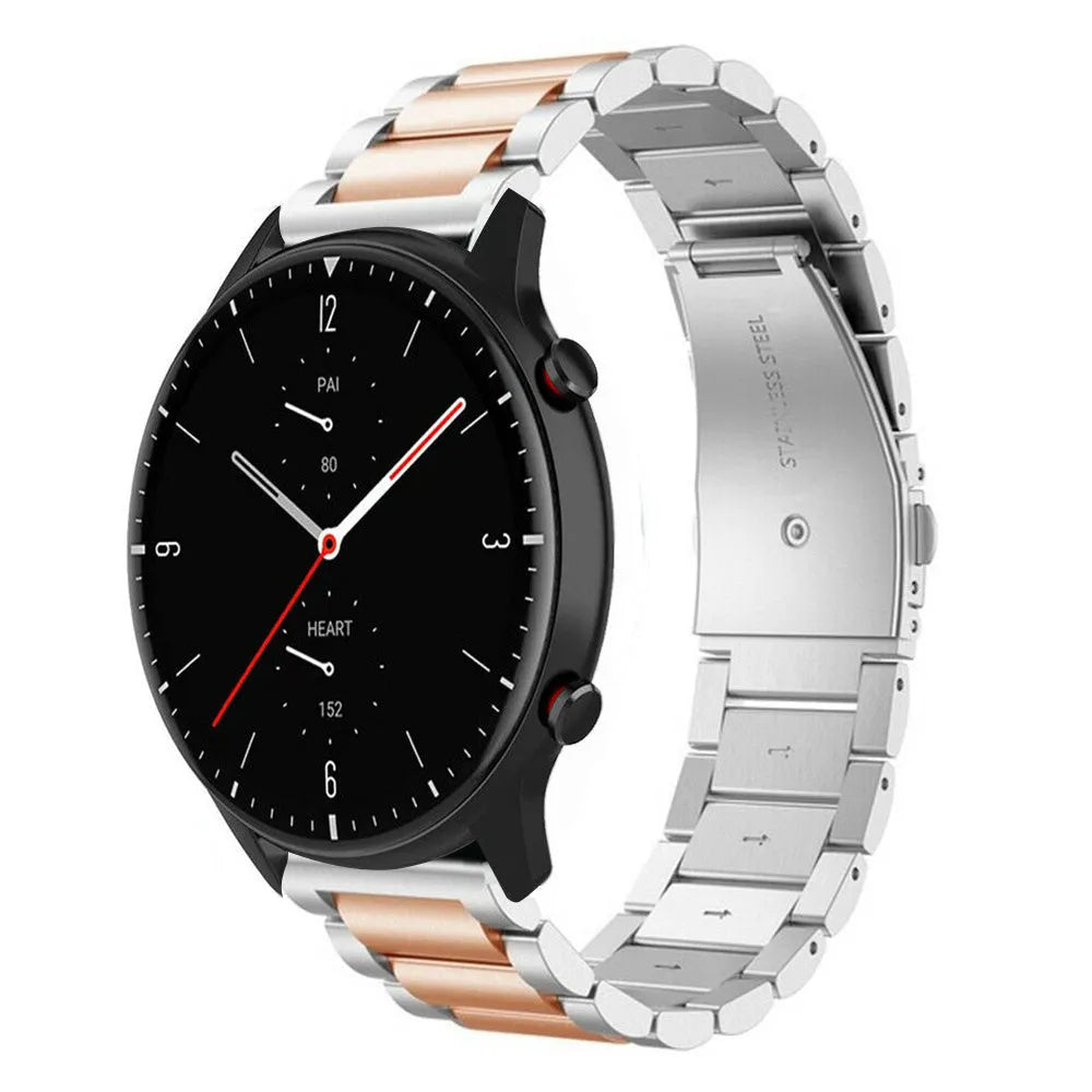 Steel Strap, silver/rose gold, on a watch, 3/4 front view