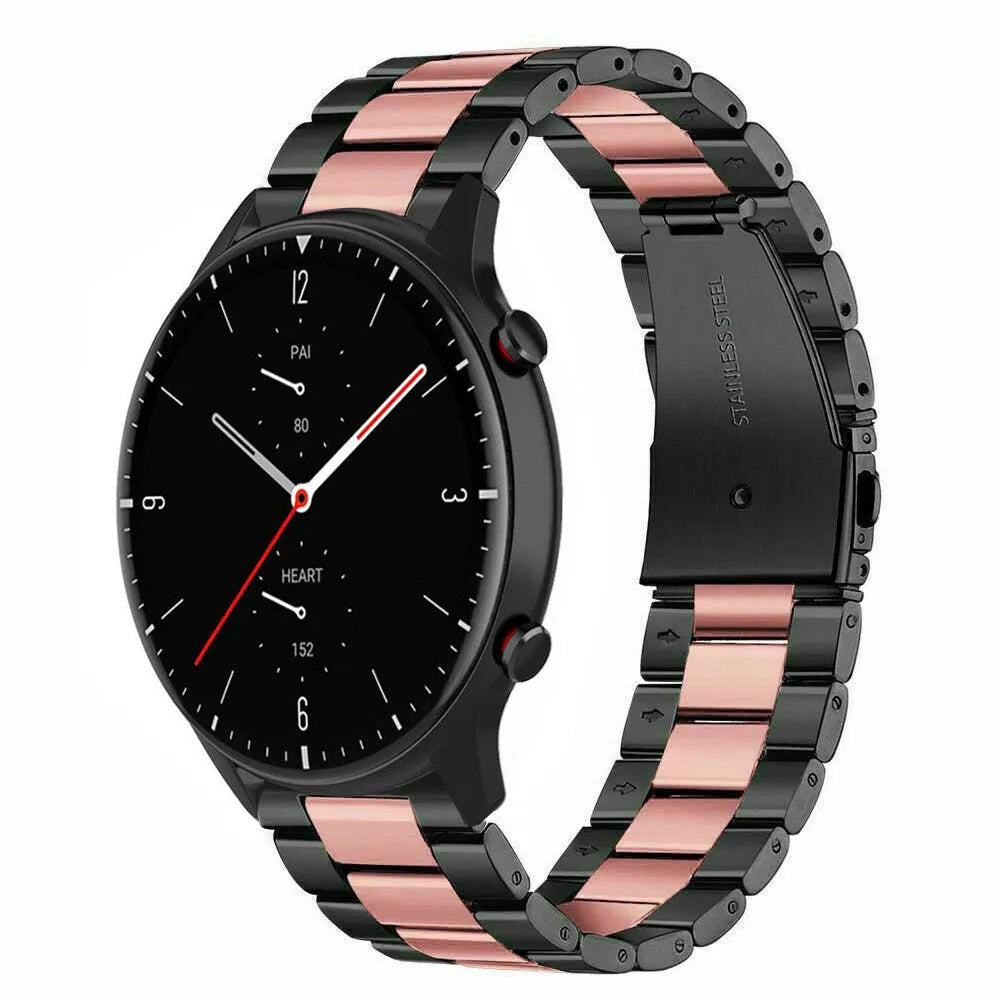 Steel Strap, black/pink, on a watch, 3/4 front view