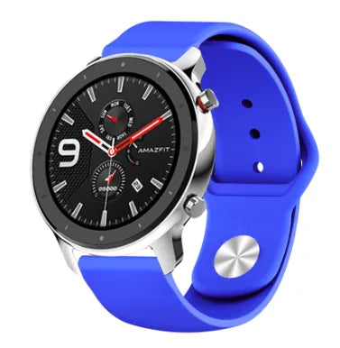 Silicone Sport Strap, blue, on a watch, 3/4 front view
