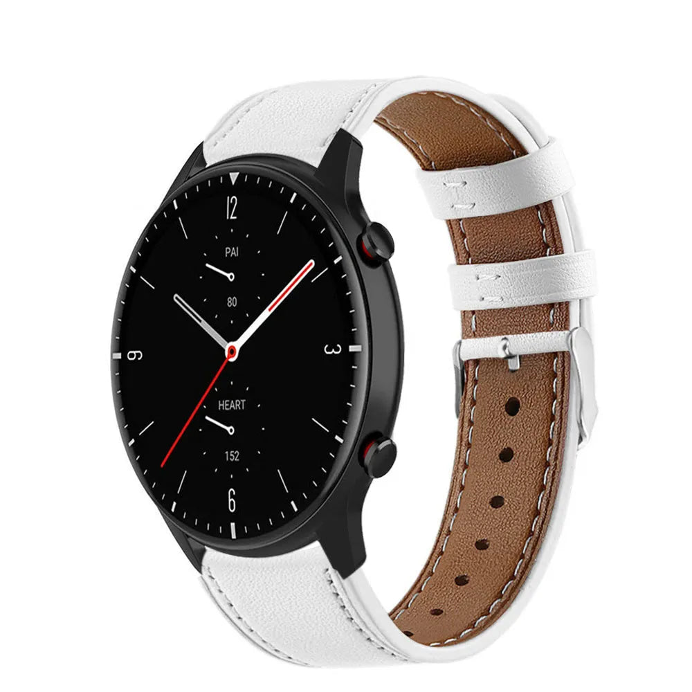 Modern Leather Strap, white, on a watch, 3/4 front view