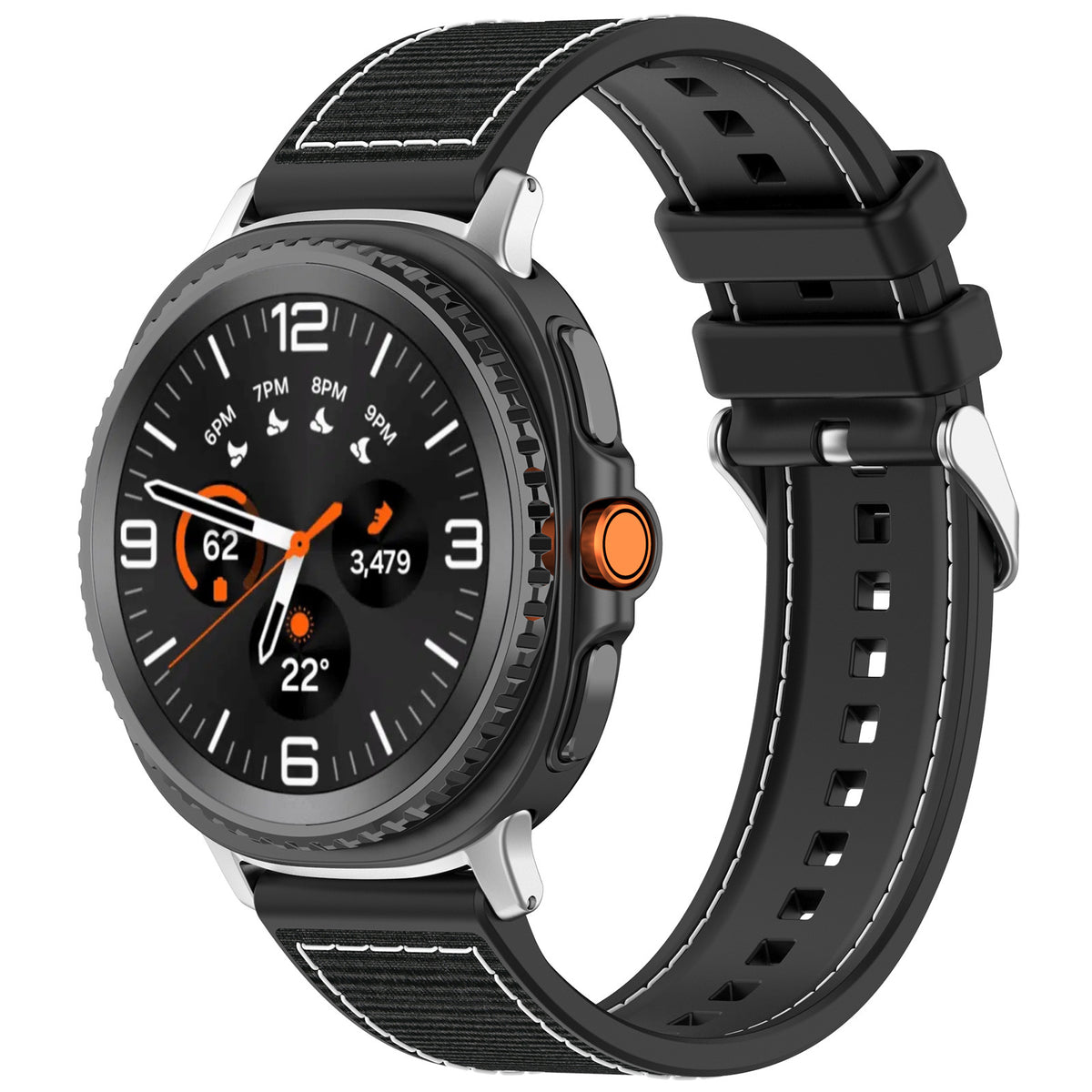 Nylon Hybrid Strap, black, on a watch, 3/4 front view