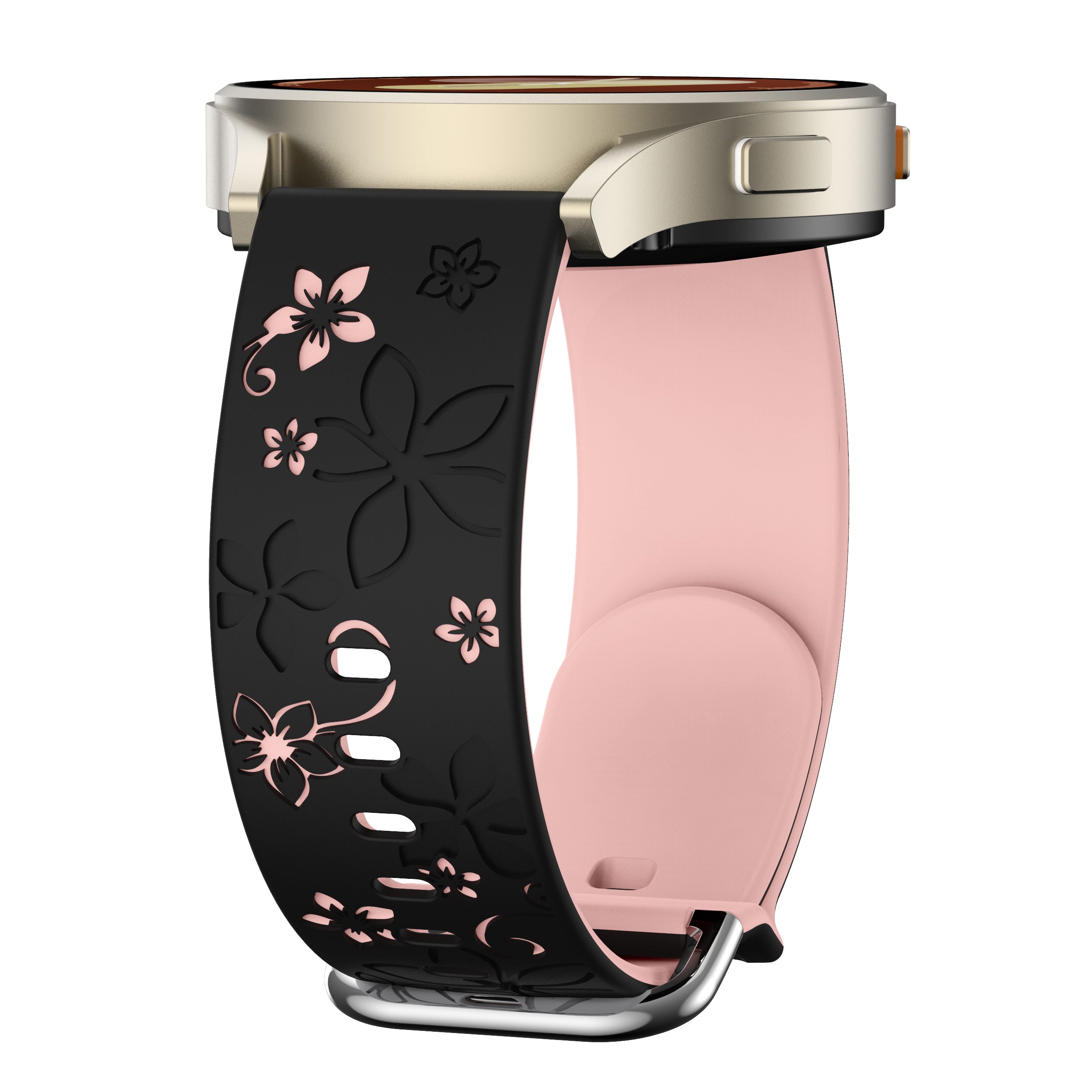 Bracelet silicone à fleurs Zenwatch Venice Pro 2 (noir/rose clair)