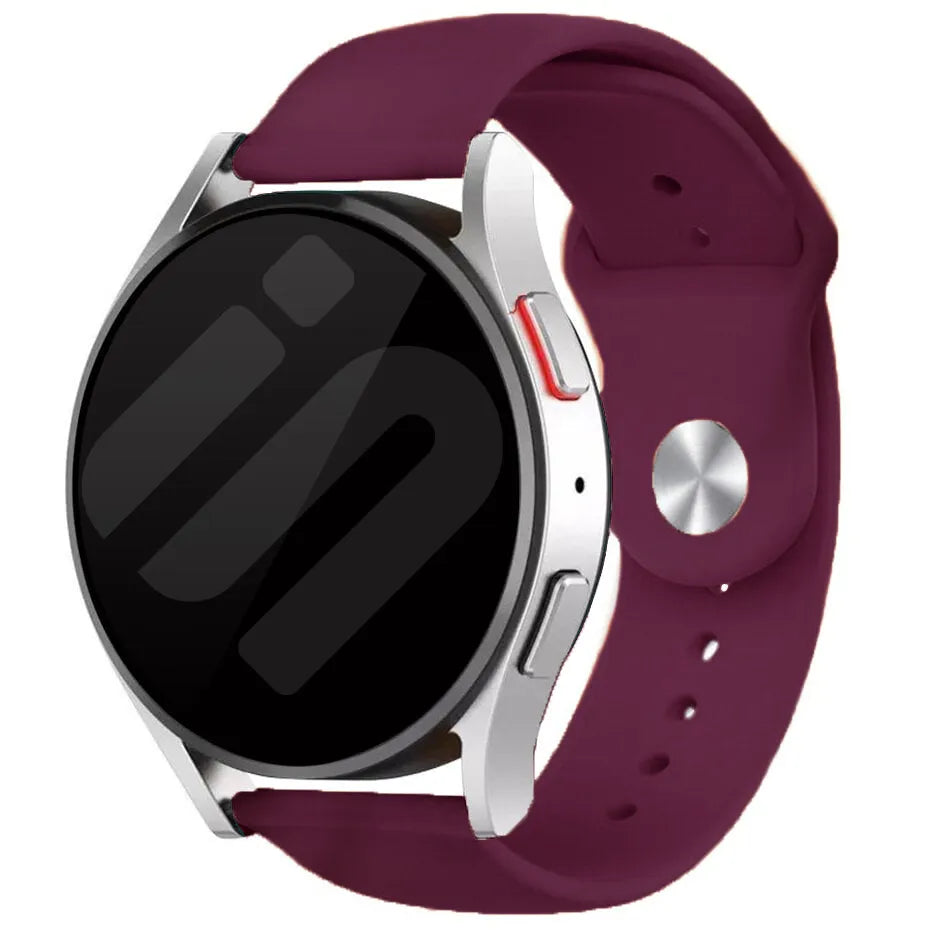 Silicone Sport Strap, burgundy, on a watch, 3/4 front view