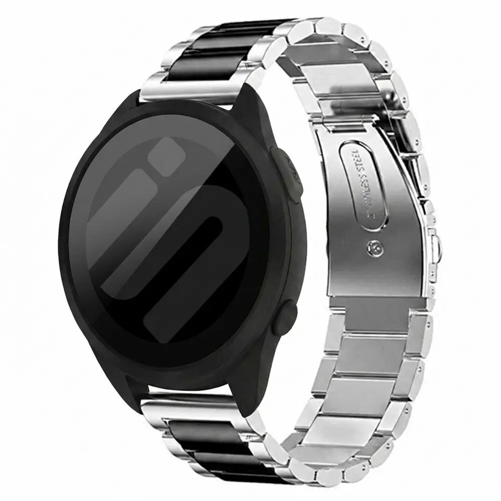 Steel Strap, silver/black, on a watch, 3/4 front view