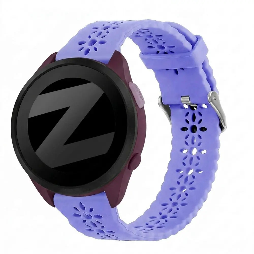 Silicone Strap 'Lace', light purple, on a watch, 3/4 front view