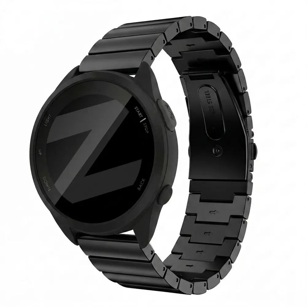 Steel Strap 'One Bead', black, on a watch, 3/4 front view