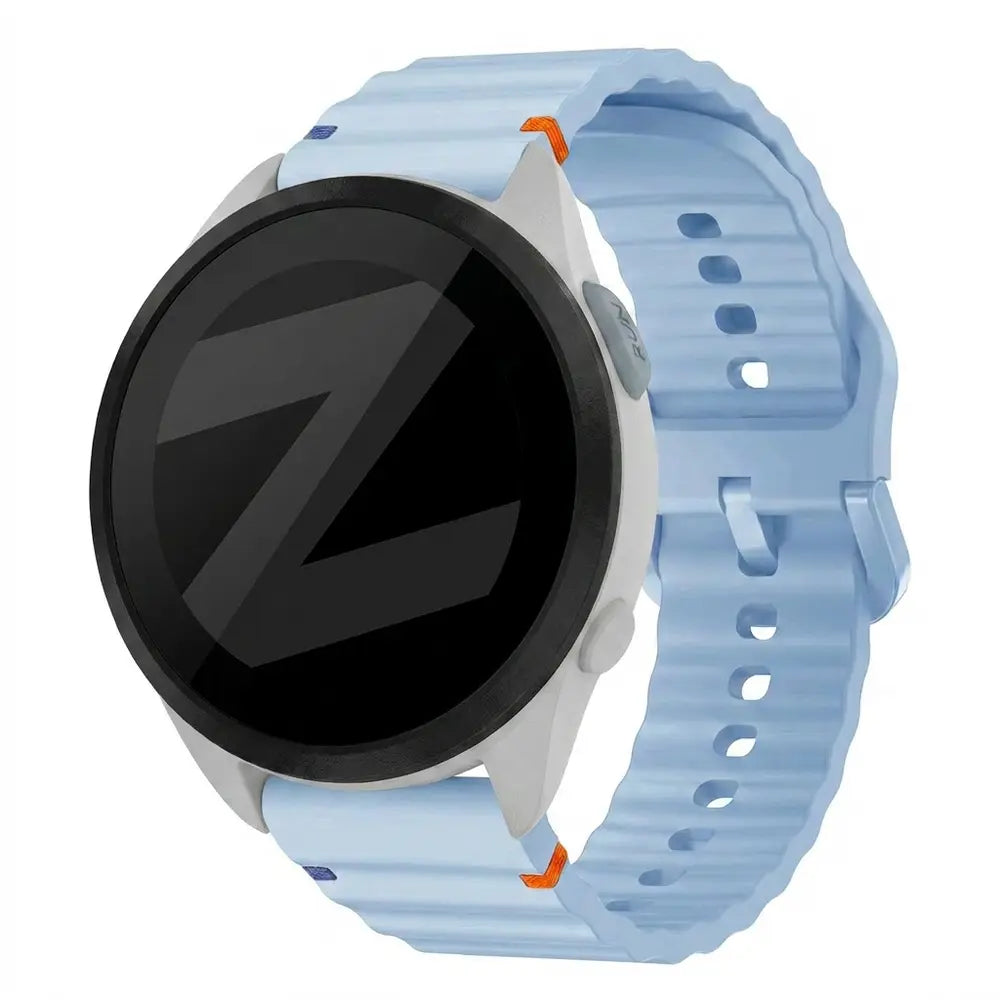 Silicone Strap 'Wave', light blue, on a watch, 3/4 front view